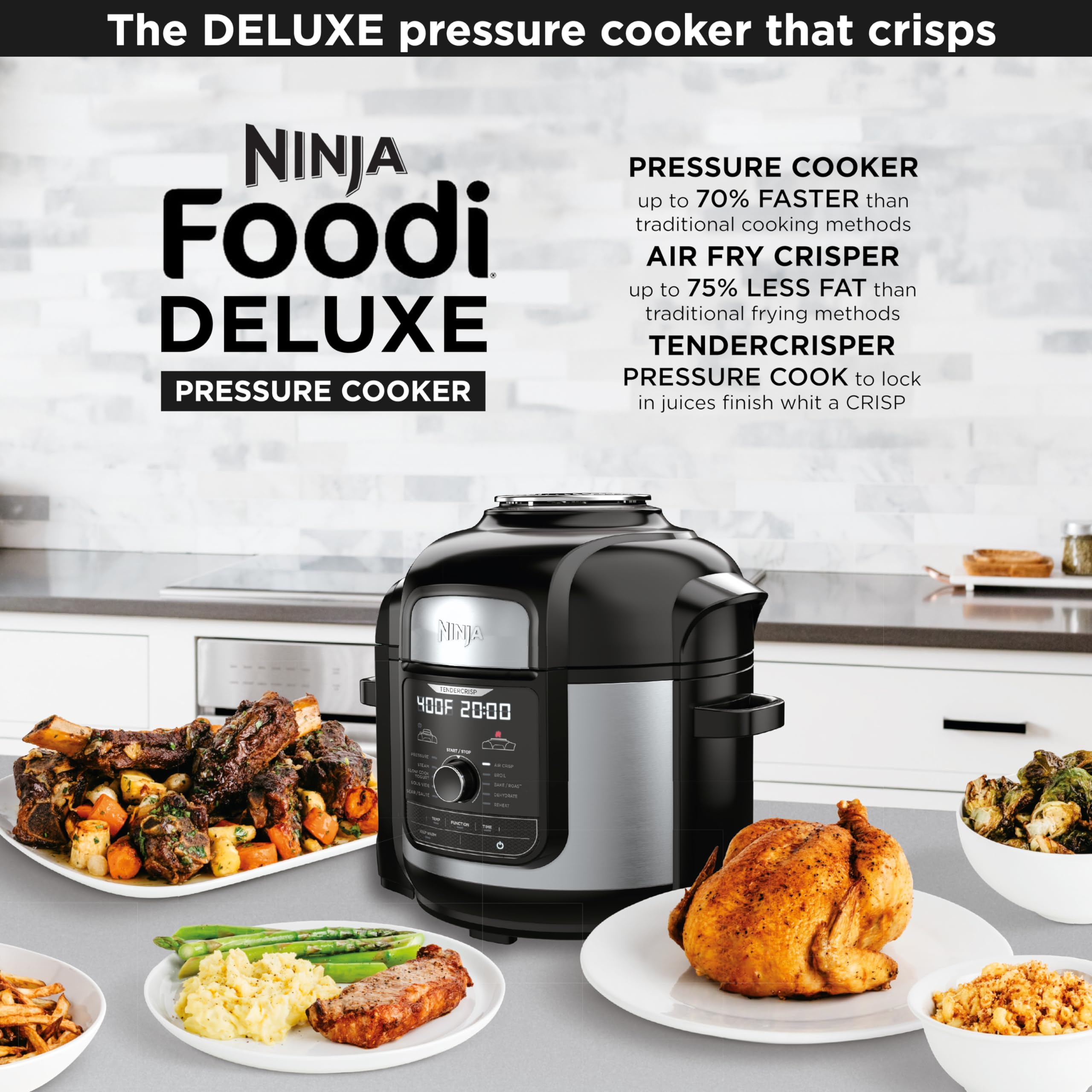 Ninja FD401 LP3 Foodi 12-in-1 Deluxe XL 8 qt. Pressure Cooker & Air Fryer | Steams, Slow Cooks, Sears, Sautés, Dehydrates | Includes 5 qt. Crisper Basket, Reversible Rack & Recipe Book | Silver | Perfect for Family Dinners, Meal Prep & Healthy Cooking
