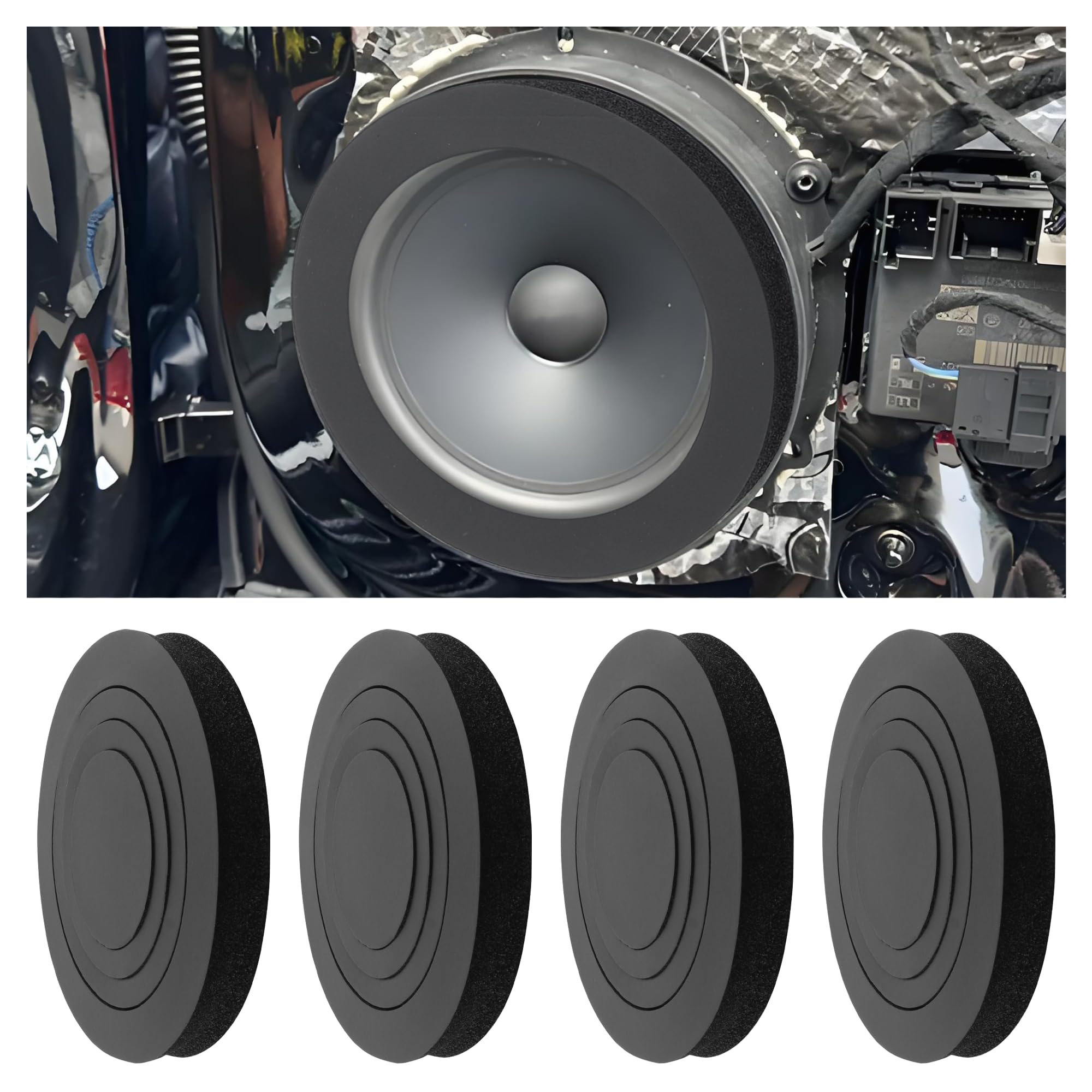 4PCS 3-in-1 Car Speaker Foam Rings with Self-Adhesive - Universal Fit for 6