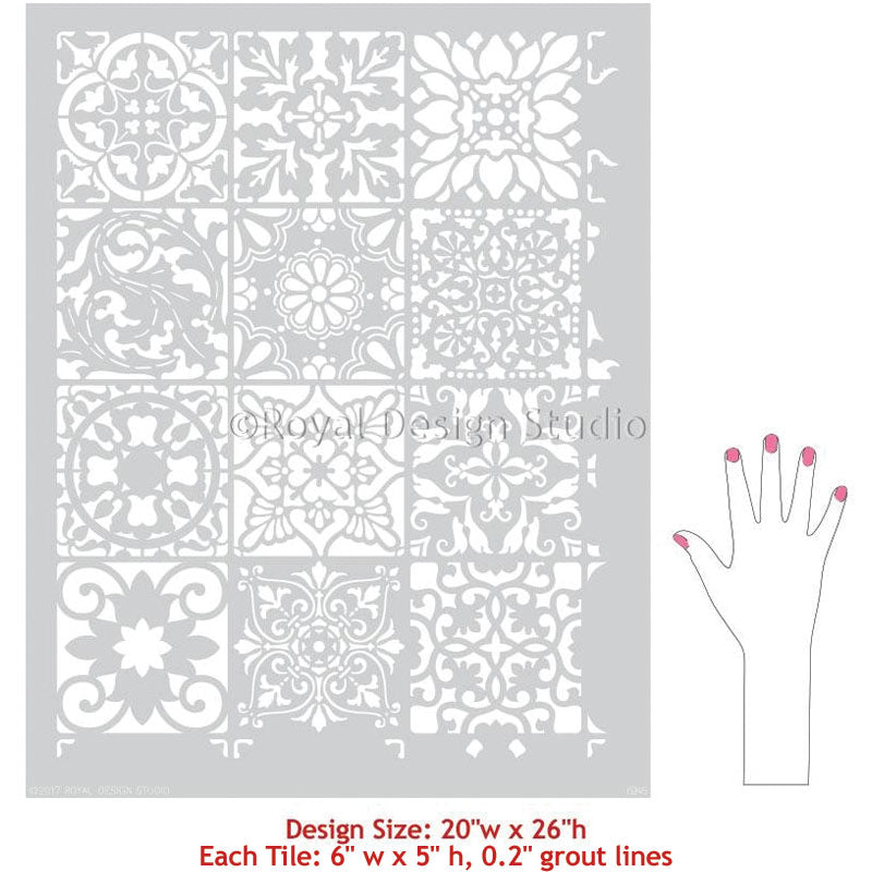 Paladeo Allover Tile Stencil - Reusable DIY Wall & Floor Stencil for Home Decor, Bathroom & Kitchen Renovation | Perfect for Painting Patterns on Tiles, Backsplash & Furniture