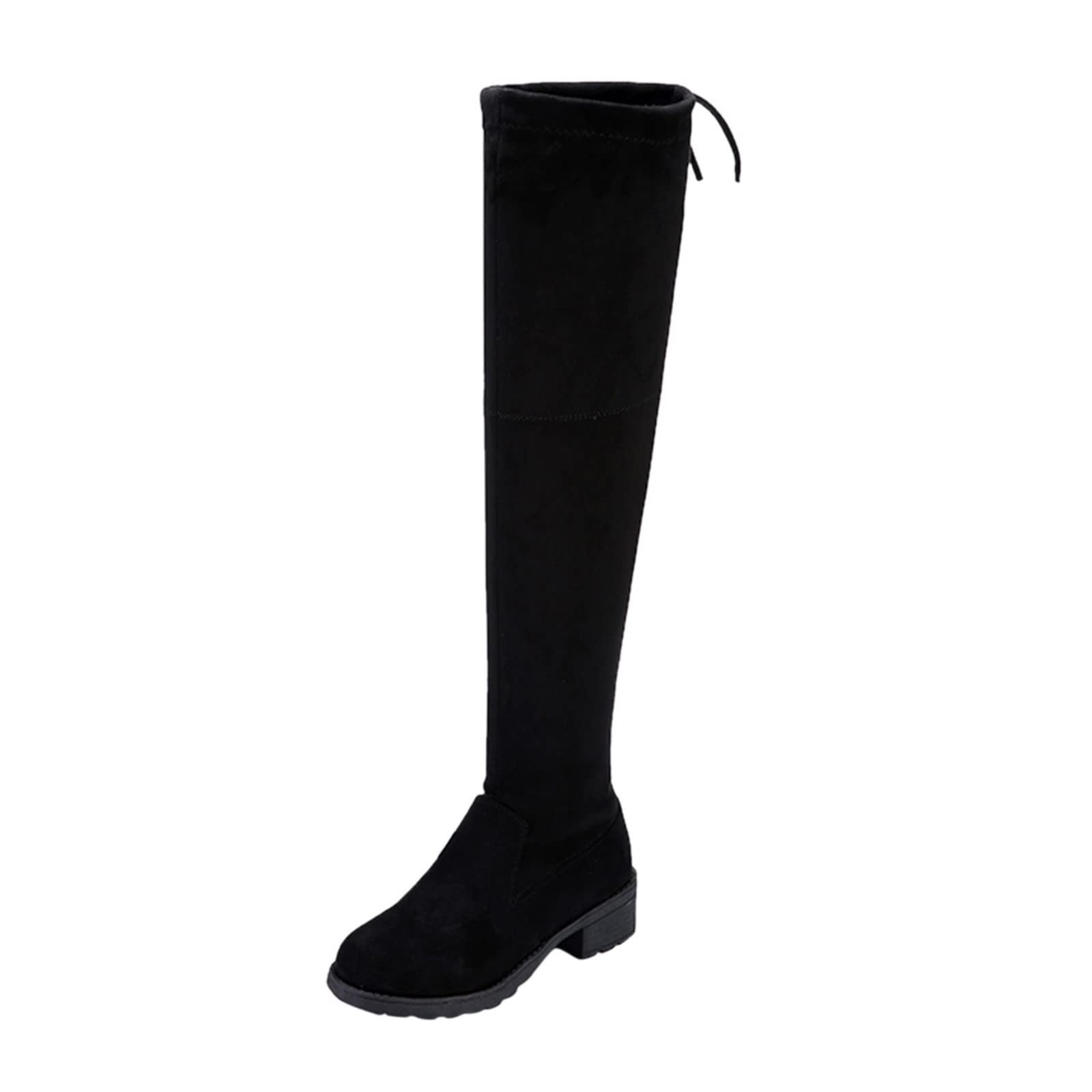 Black Suede Knee High Boots for Women - Wide Width Chunky Heel Winter Boots Comfortable Long Boots for Casual Wear & Outdoor Activities