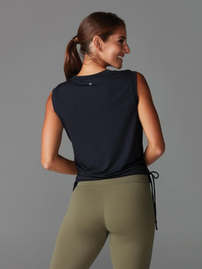 Tavi Crop Side Tie Women's Tank Top - Stylish Summer Workout & Casual Wear - Ebony Color