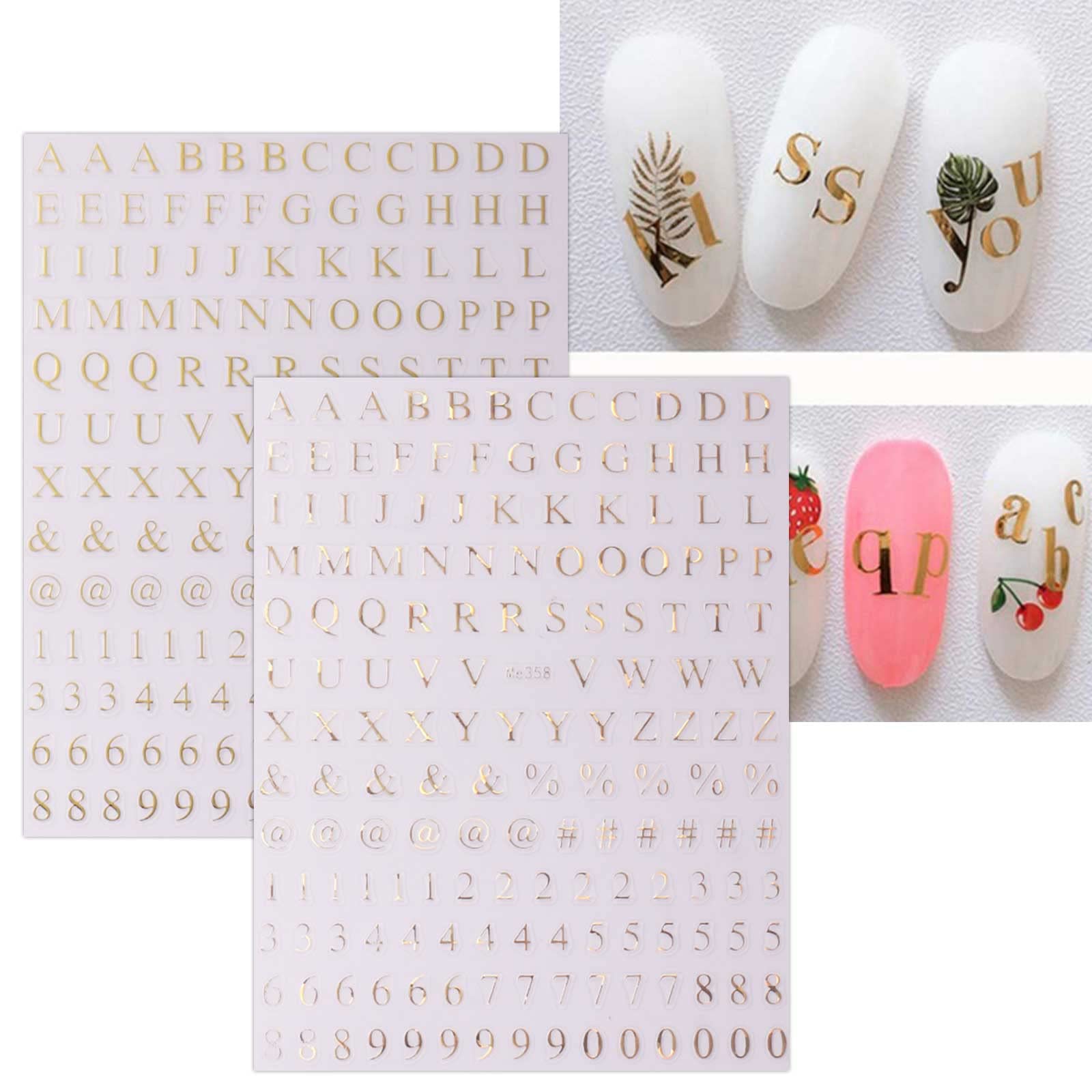 Colorful Number Letter Nail Stickers - 9 Sheets for DIY Nail Art Designs