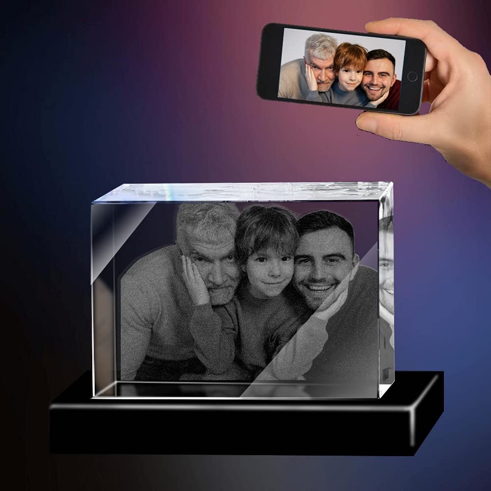 Personalized 3D Laser Crystal Photo with Custom Engraving - Unique Memorial Gift for Birthday, Anniversary & Special Occasions | Customized Picture for Mom, Dad, Wife, Husband, Couples & Kids | Large Rectangle Keepsake for Home Decor, Office Display & Memorial Tribute