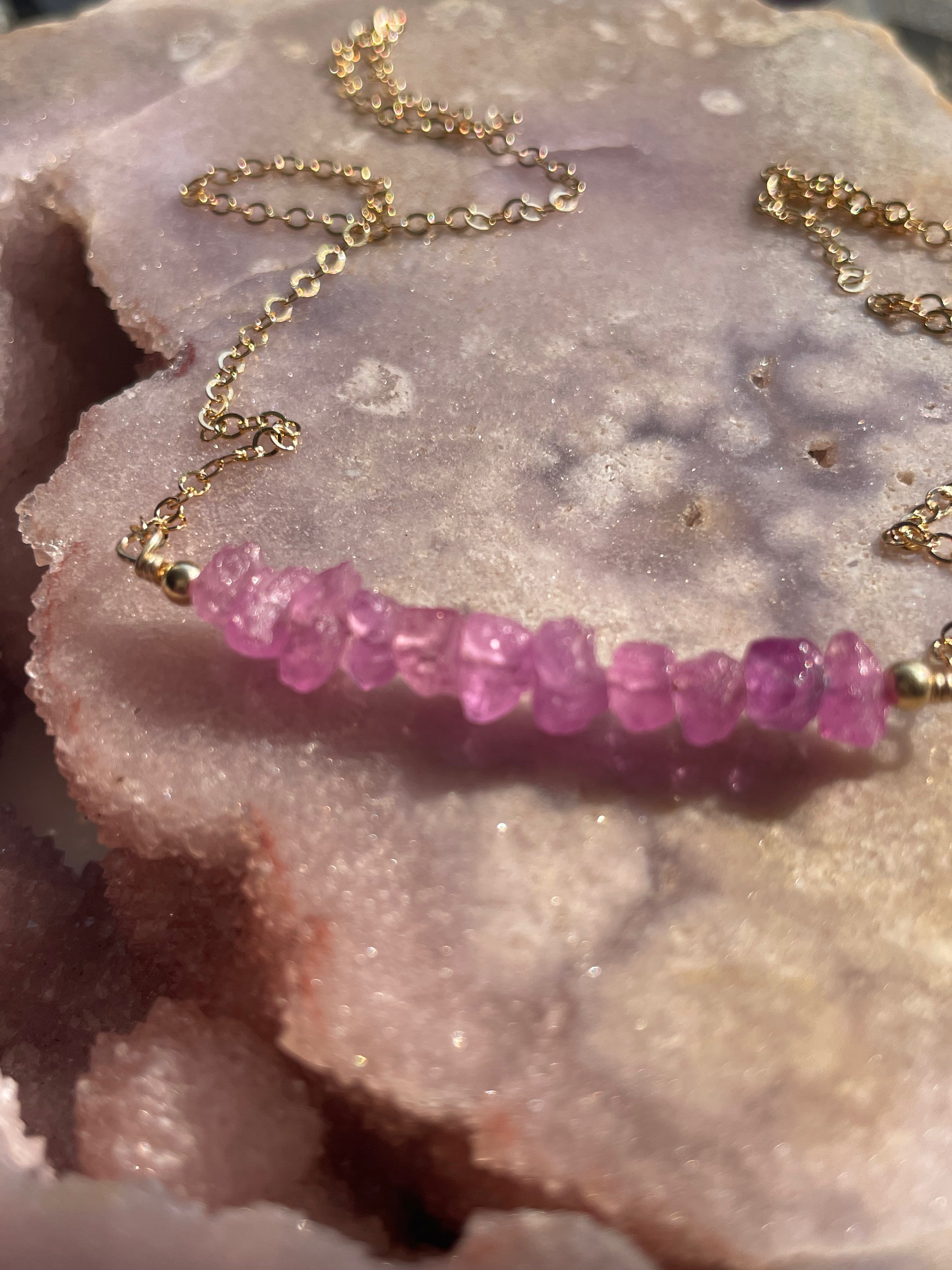 Natural Pink Sapphire Bar Necklace for Women - Elegant Minimalist Jewelry for Everyday Wear, Gifts & Special Occasions