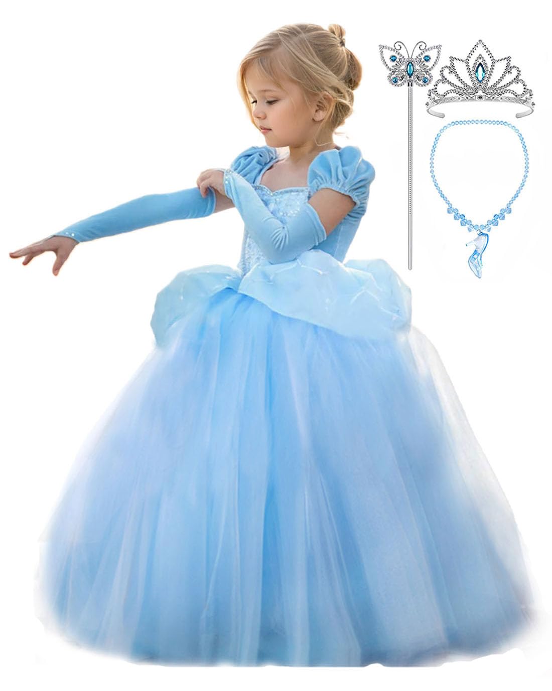 Cinderella Princess Costume for Girls - Blue Fairy Tale Dress for Halloween, Birthday Party & Dress Up Play | Perfect for Cosplay, Themed Events & Photo Shoots
