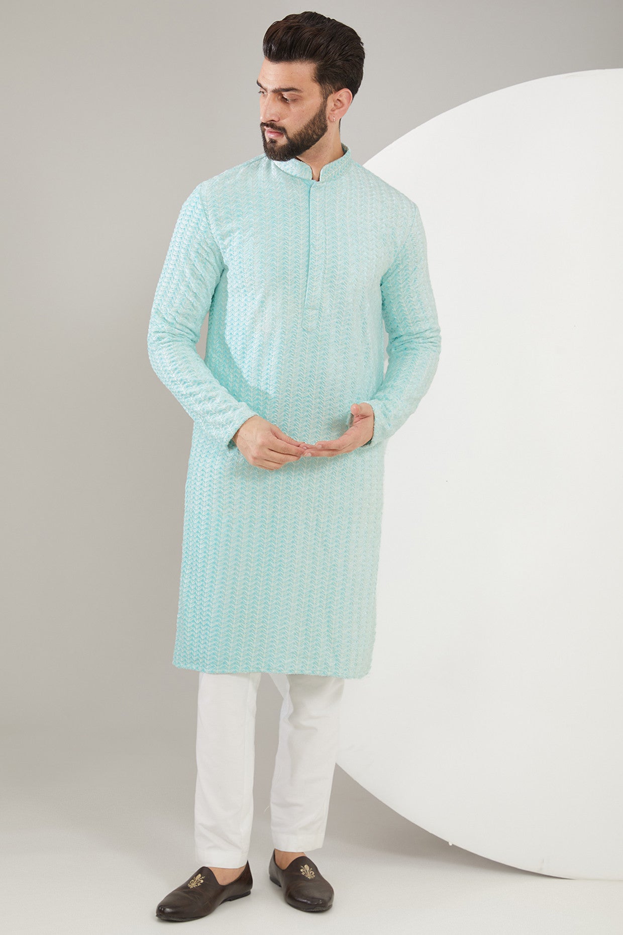Powder Blue Embroidered Kurta for Women - Traditional Indian Cotton Tunic Top - Perfect for Festivals, Weddings & Casual Wear