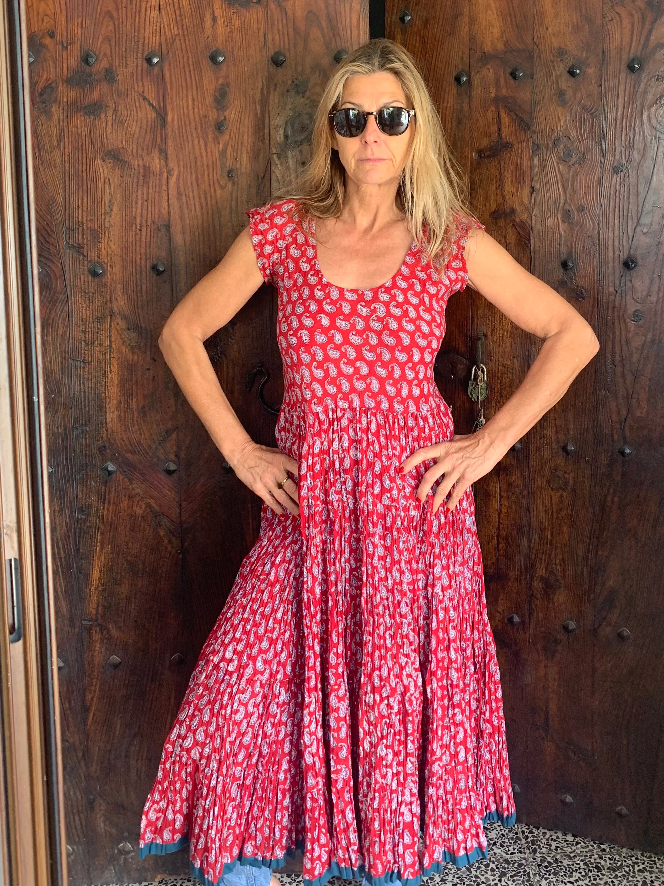 Santa Fe Cap Sleeve Paisley Print Red Blouse - Stylish & Comfortable for Casual Wear, Office, and Date Nights