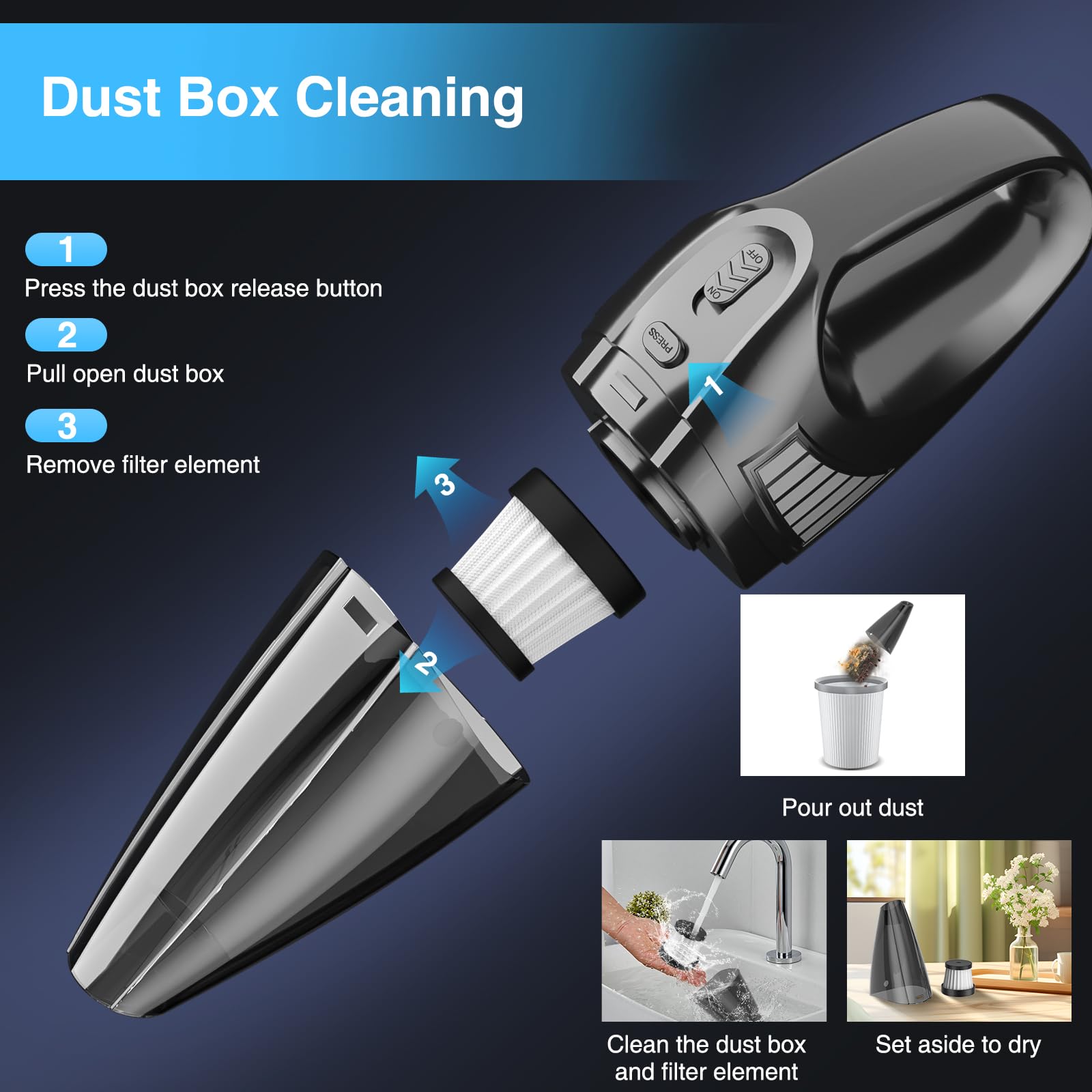 Powerful 11000PA Portable Car Vacuum Cleaner - 12V DC, 0.5L Capacity, High Suction for Pet Hair & Dust - Ideal for Cars, Home, Office & Travel Use
