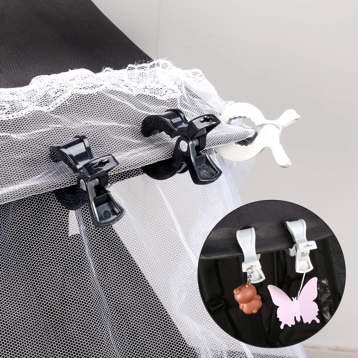 4-Pack Stroller Hooks & Clips for Muslin Blanket, Sun Shade & Toy Holder - Secure Baby Canopy Cover, Car Seat Accessories - Protect from Sun, Wind & Insects (Pink) | Ideal for Strollers, Prams & Baby Carriers