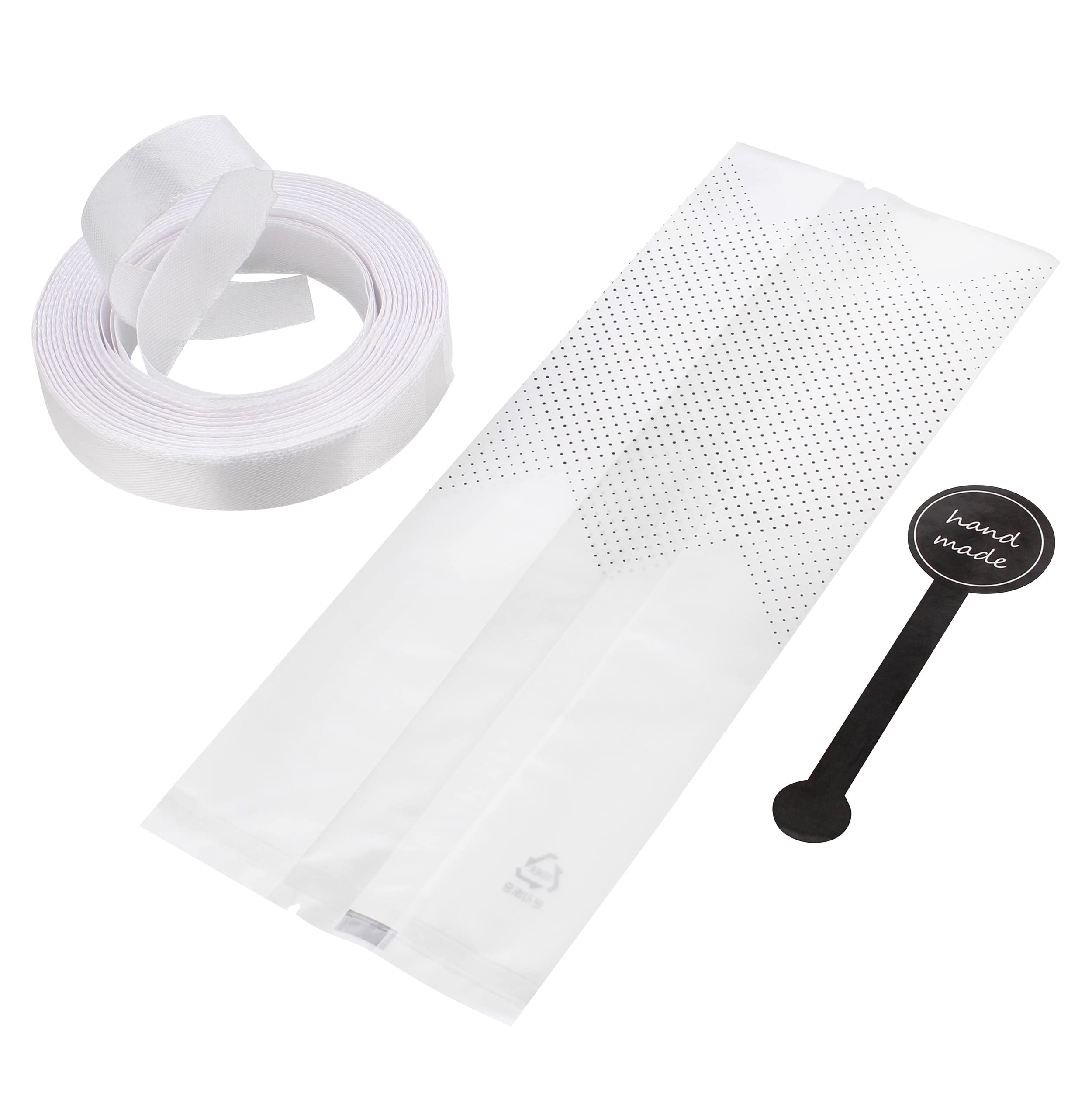 100 Pack Translucent Plastic Gift Bags with Ribbon & Sealing Stickers - Perfect for Cookies, Candies, Party Favors & Wedding Treats | Food Safe Decorative Packaging