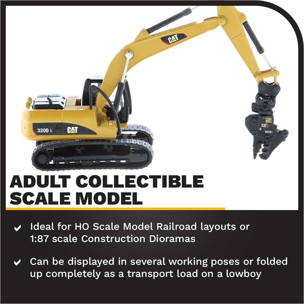 1:87 Scale Diecast Caterpillar 320D L Hydraulic Excavator with Work Tools - HO Scale Construction Equipment Model 85652 by Diecast Masters | Collectible Die-Cast Truck for Display & Construction Scene Dioramas