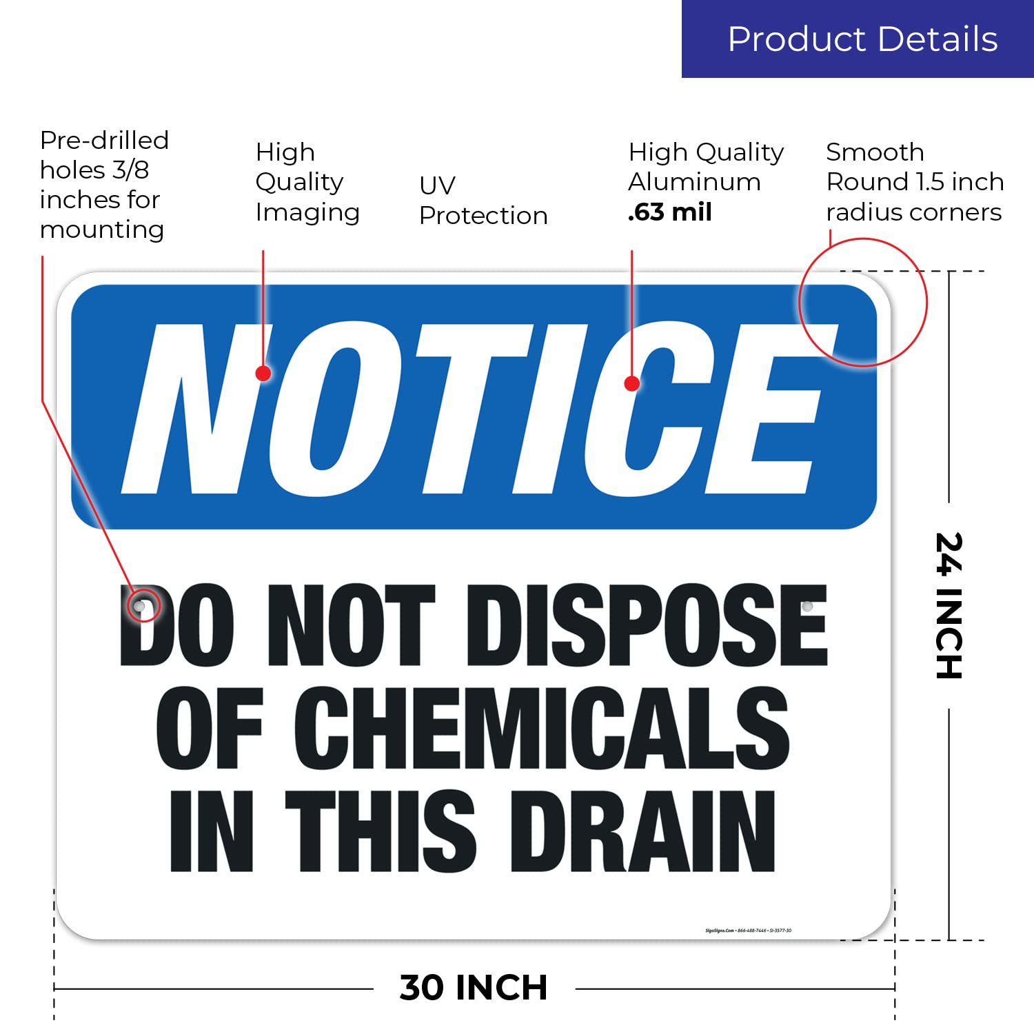 Do Not Dispose of Chemicals in This Drain Sign - OSHA Notice Sign 24x30 Inches, Rust-Free .063 Aluminum, Fade-Resistant for Indoor & Outdoor Use - Made in USA - Perfect for Laboratories, Factories & Hazardous Waste Areas
