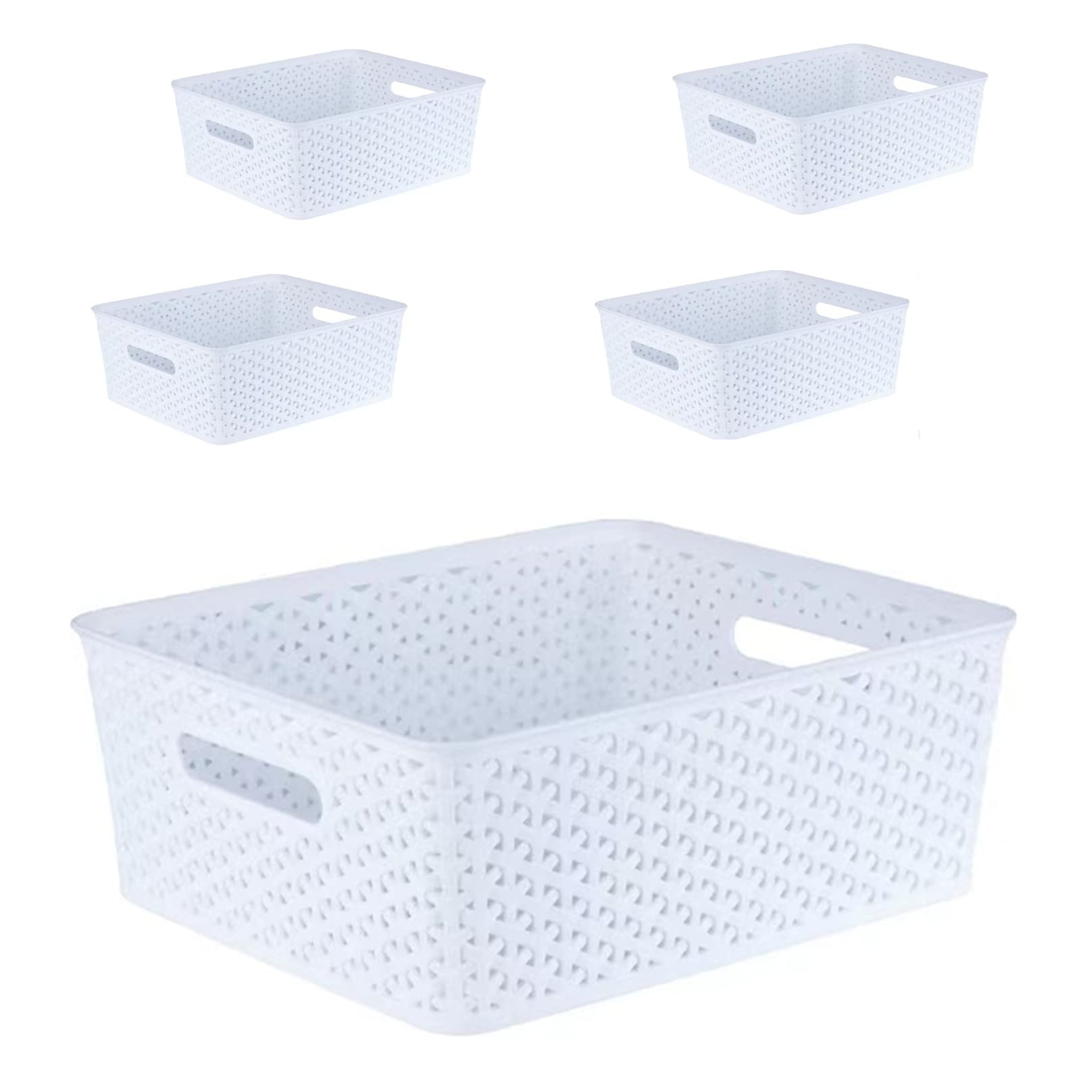 5-Pack White Plastic Storage Baskets - Small Organizer Bins for Pantry, Countertops, Cabinets, Bedroom & Bathroom - Perfect for Home, Office & Dorm Organization (5-Piece Set)