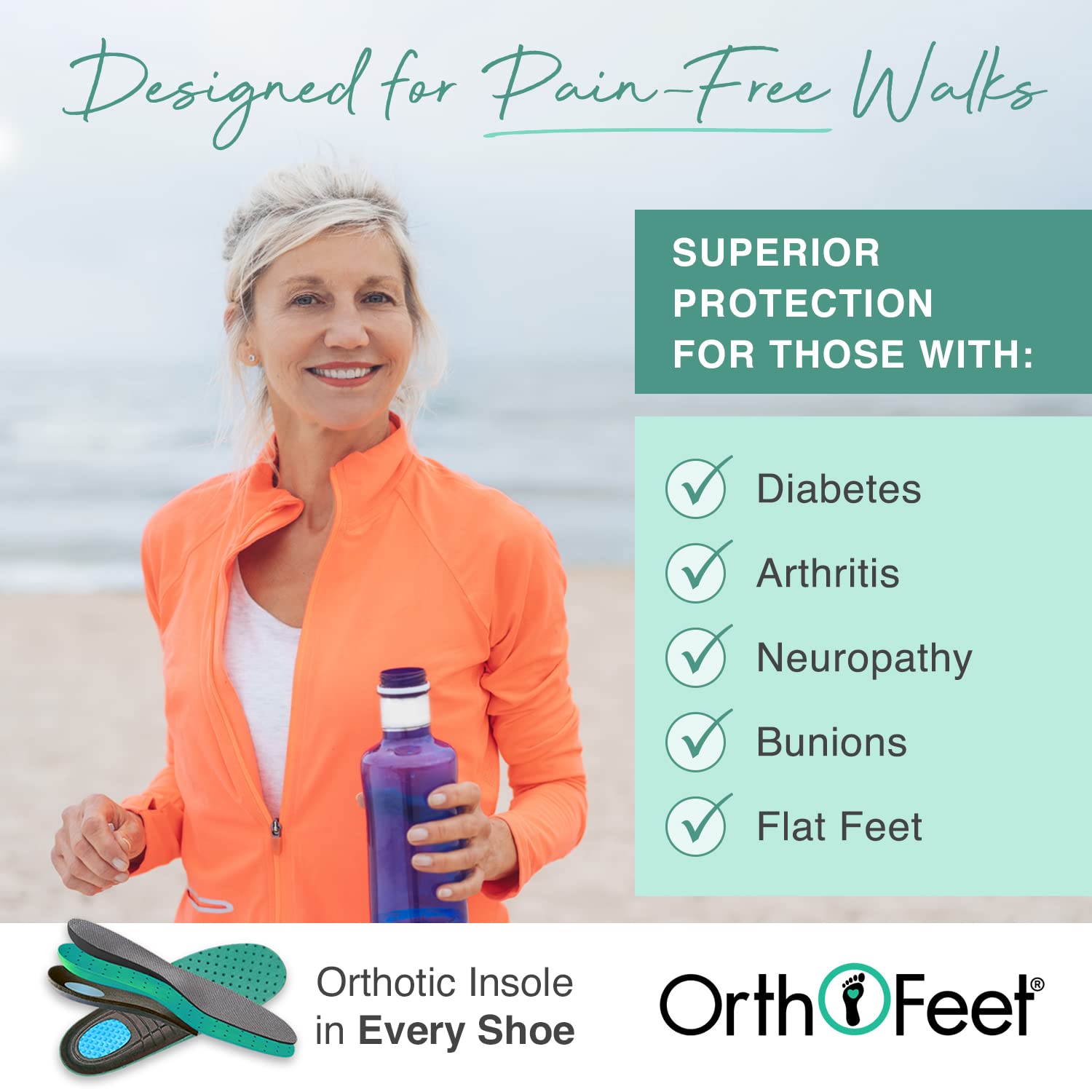 Orthofeet Women's Verve Walking Shoes - Comfortable Arch Support Sneakers for Plantar Fasciitis & Heel Pain Relief - Perfect for Walking, Travel & Everyday Wear