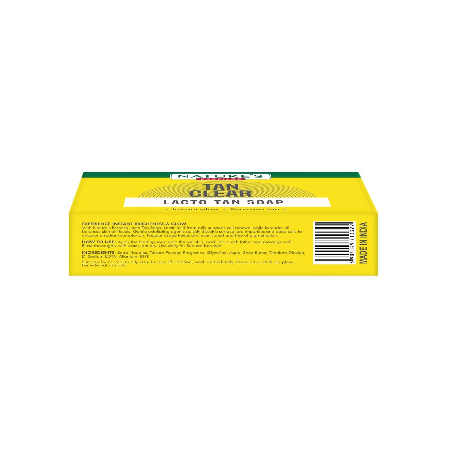 Nature's Essence Tan Clear Lacto Tan Soap - 75g Natural Skin Brightening Soap for Bath & Shower | Gentle Exfoliation & Even Skin Tone | Perfect for Daily Use & Glowing Complexion