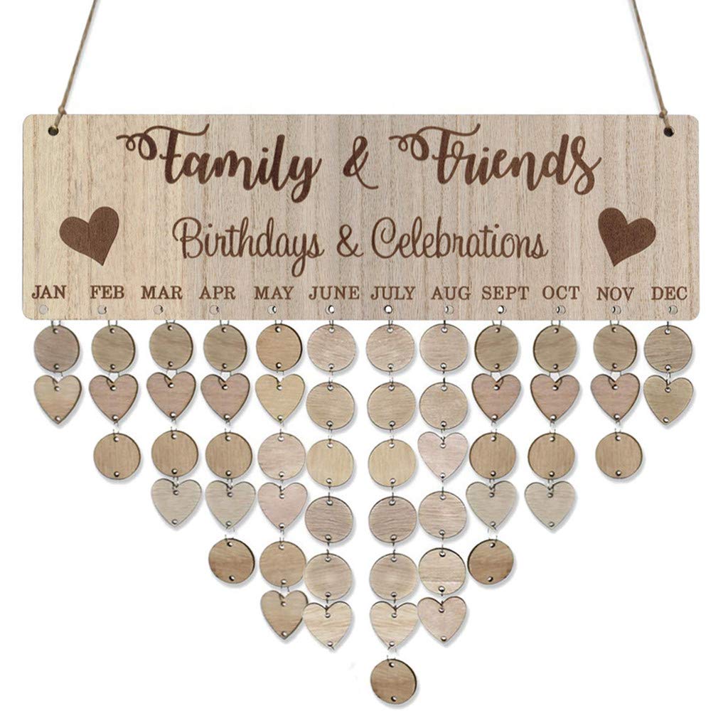 ONHUON DIY Wooden Birthday Calendar Plaque - Family Anniversary Reminder Board with Hanging Decorations (Multicolor, One Size) - Perfect for Home Decor, Party Planning & Special Event Organization