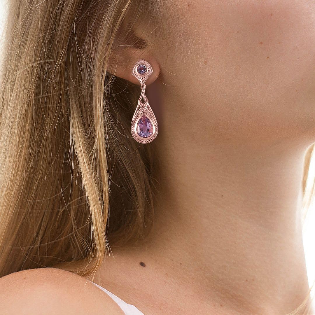 Shop LC Amethyst Earrings - 18K Rose Gold ION Plated Dangle Earrings for Women | February Birthstone Drop Earrings | Elegant Costume Jewelry for Birthday Gifts & Special Occasions | Perfect for Valentine's Day, Anniversaries & Formal Events