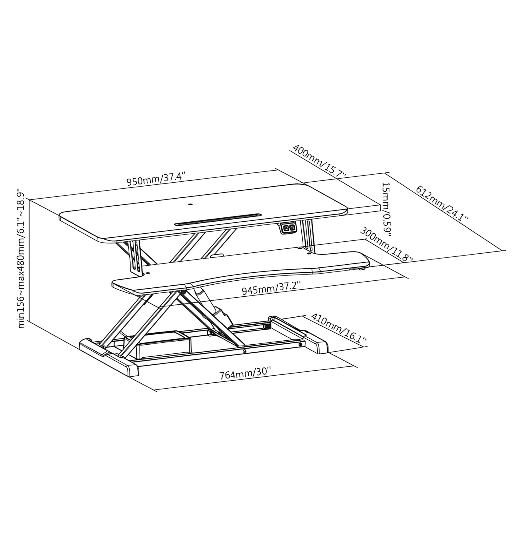 PrimeCables Electric Standing Desk Converter - 37.4