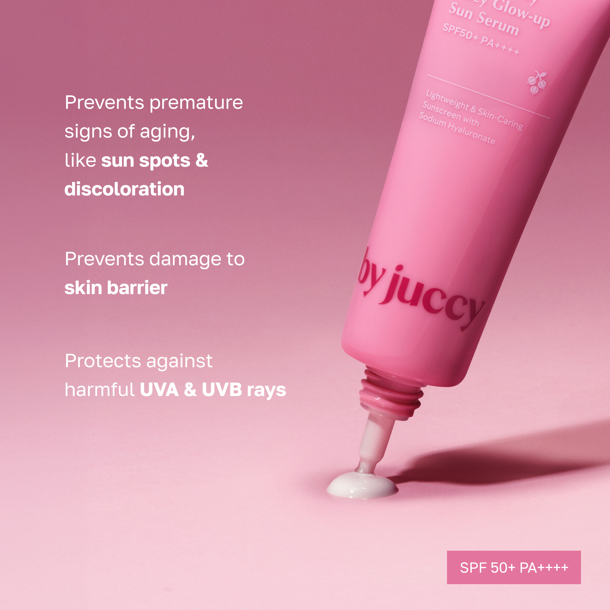 Juccy Gooseberry Juicy Glow Up Sun Serum SPF50+ PA++++ 50ml - Brightening & Hydrating Facial Sunscreen for Daily UV Protection - Perfect for Beach, Outdoor Activities & Everyday Use