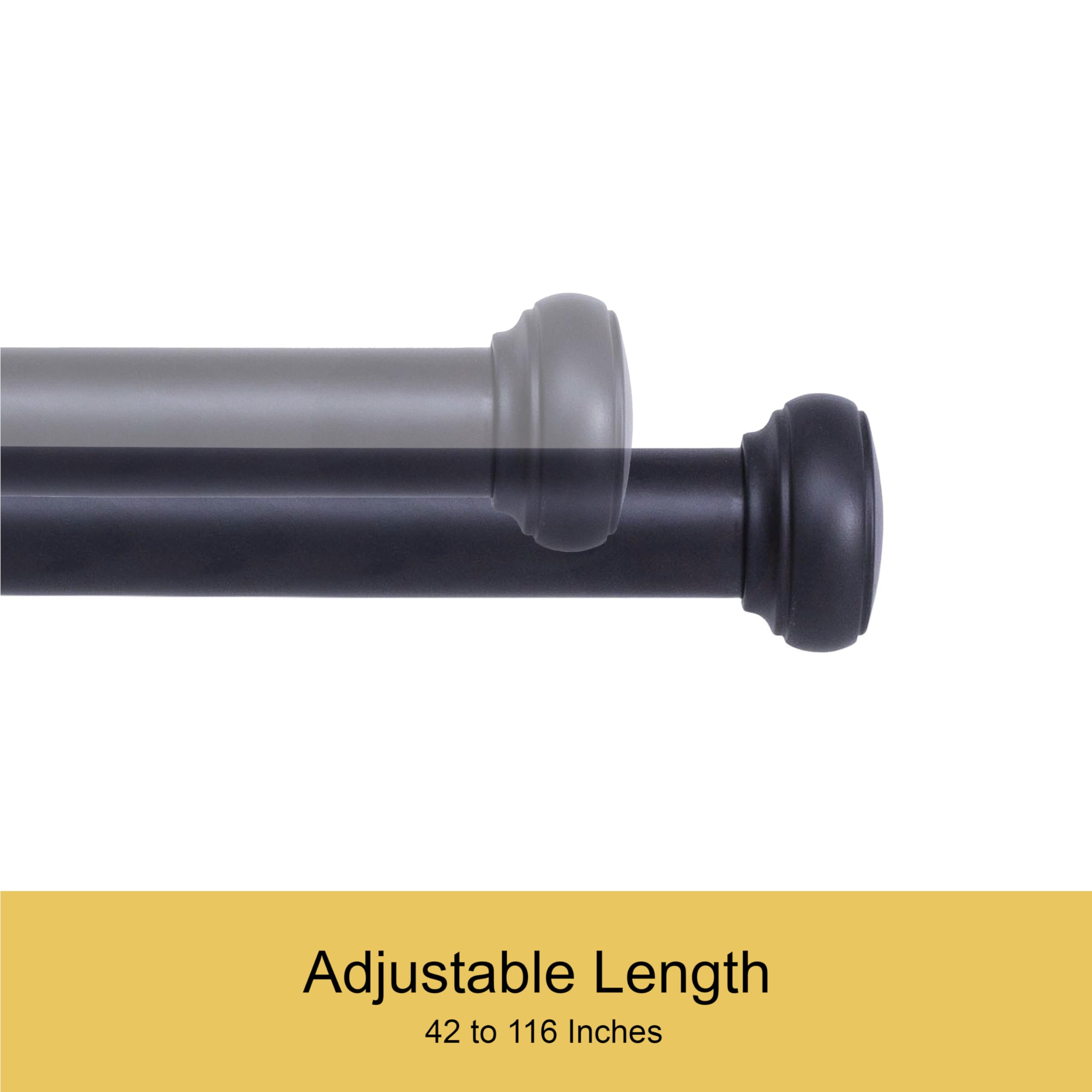 Kenney Weaver Adjustable Black Curtain Rod 42-116 Inch for Windows, Patio, Living Room & Bedroom