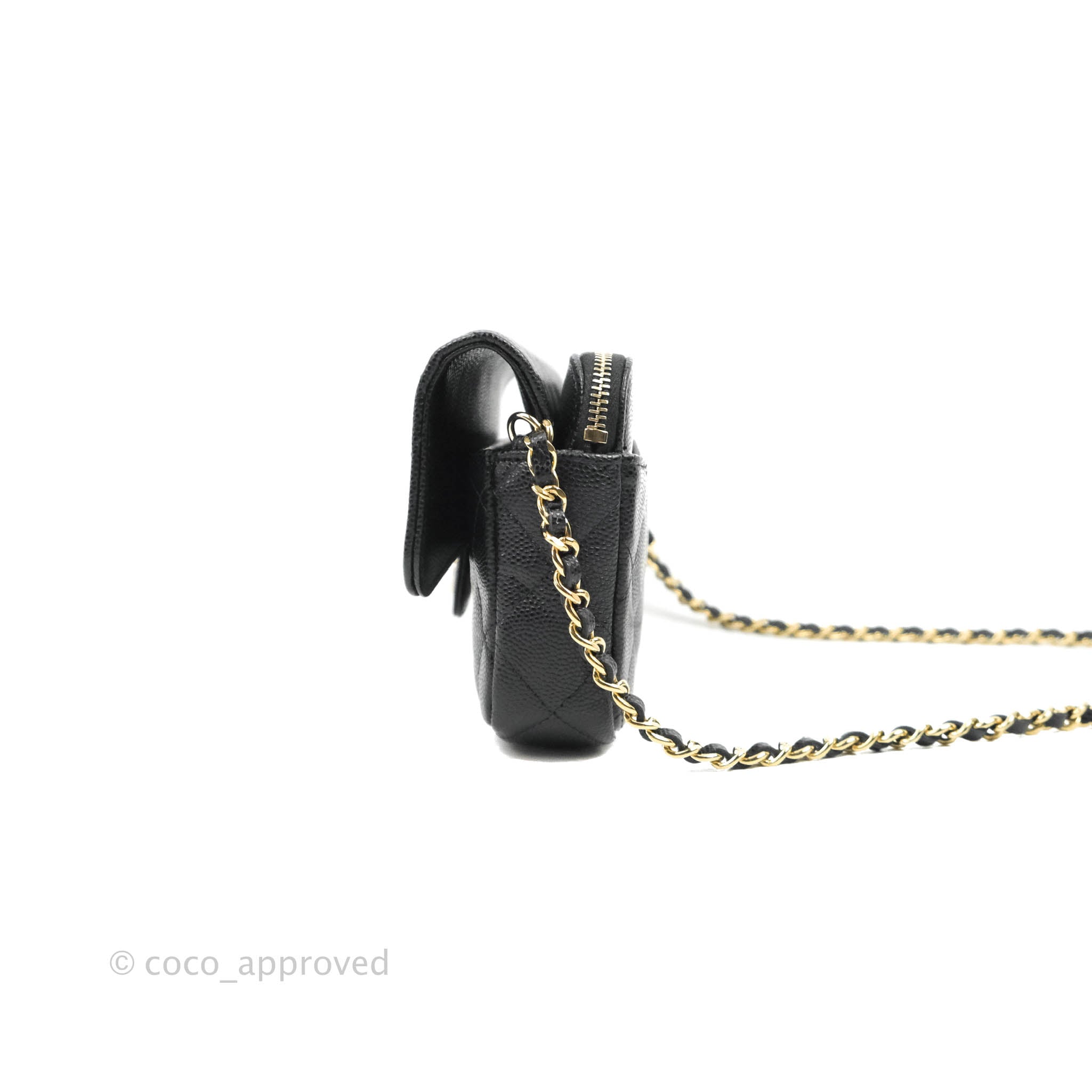 Chanel Classic Flap Phone Holder With Chain - Black Caviar Leather & Gold Hardware 22A - Luxury Phone Crossbody Bag for Women, Perfect for Parties & Daily Use