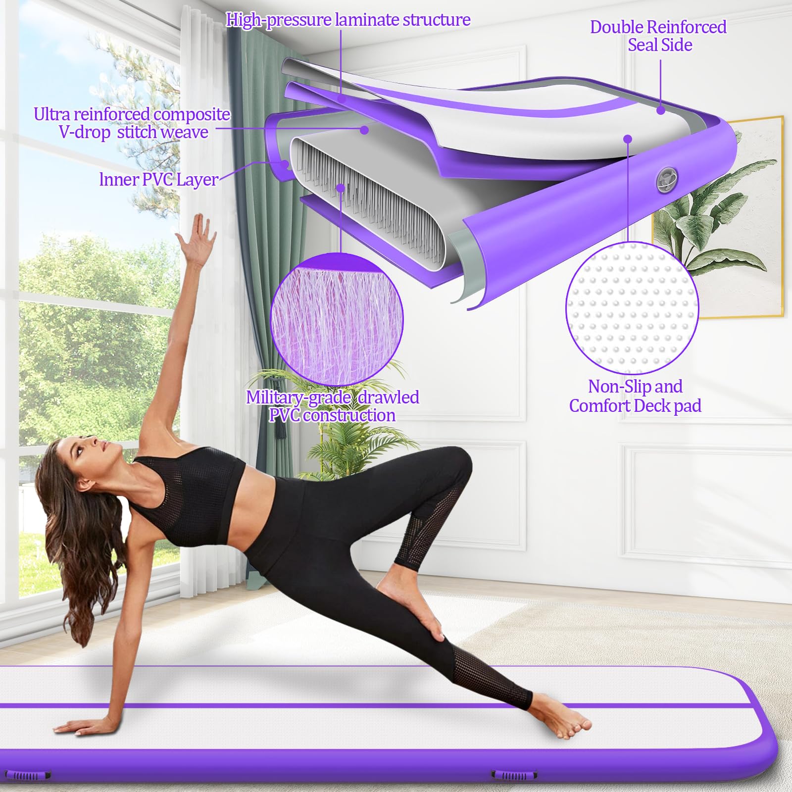 Inflatable Air Tumble Track Mat with Electric Pump - Portable Gymnastics Training Mat for Kids, Cheerleading, Yoga & Home Fitness - Perfect for Indoor/Outdoor Practice, Backyard Play & Gym Sessions