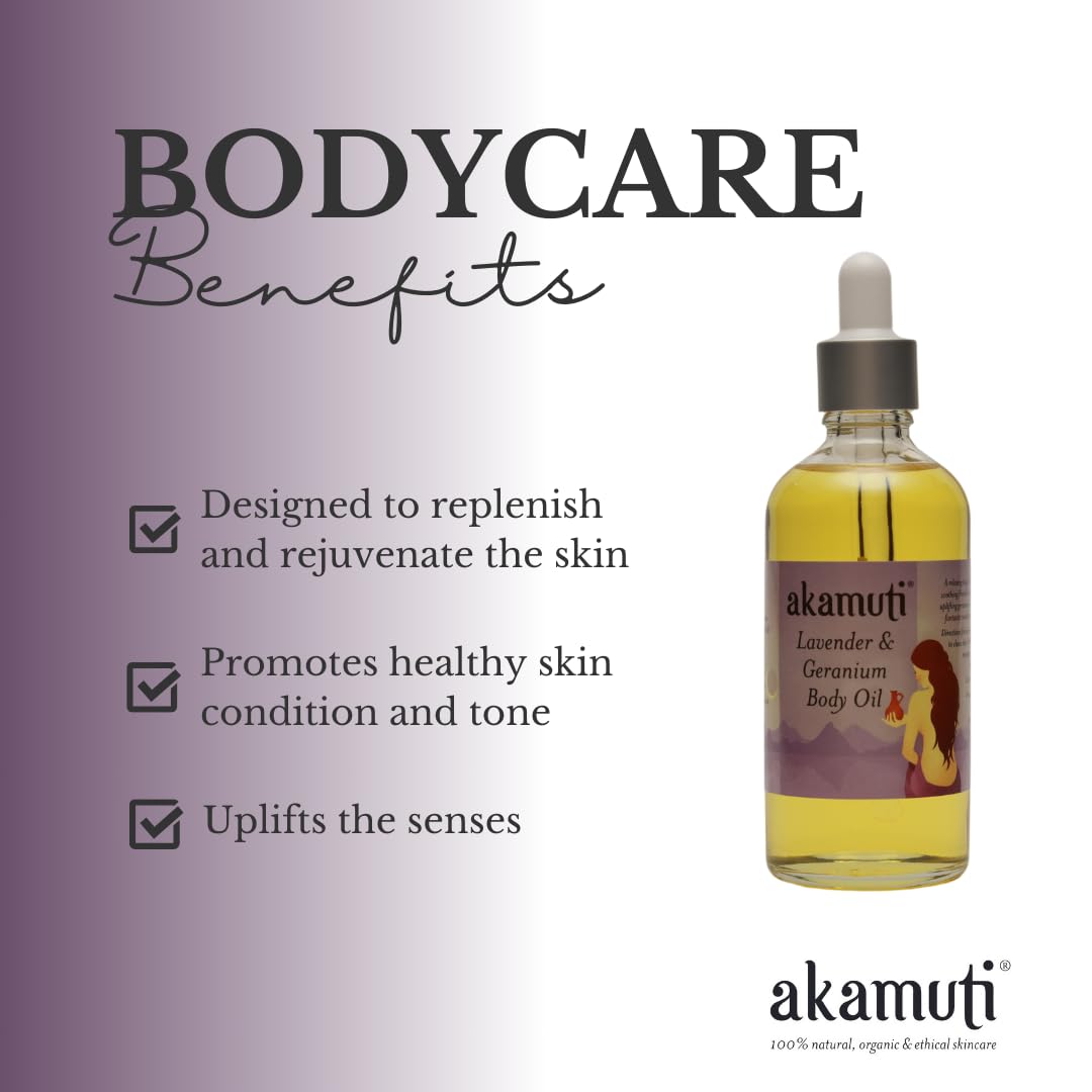 Organic Lavender & Geranium Body Oil 100ml - Hydrating & Relaxing Aromatherapy for Dry Skin - Perfect for Massage, Spa & Nighttime Relaxation