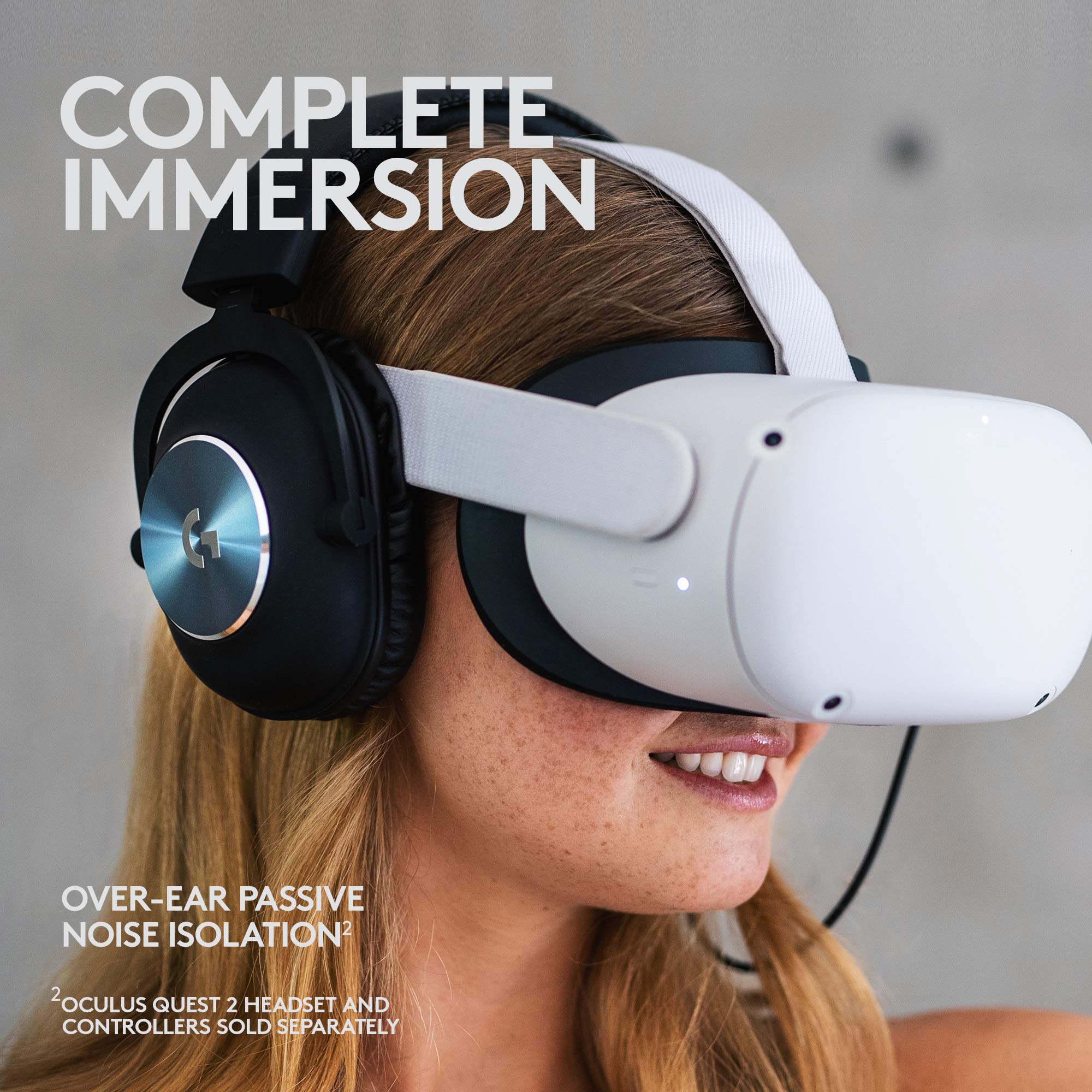Logitech G PRO Gaming Headset for Oculus Quest 2 - Oculus Ready Wired Headphones with PRO-G Audio Drivers | Custom-Length Cable | Steel & Aluminum Build | Low-Latency 3.5mm AUX | Perfect for VR Gaming, PC Gaming & Esports Tournaments