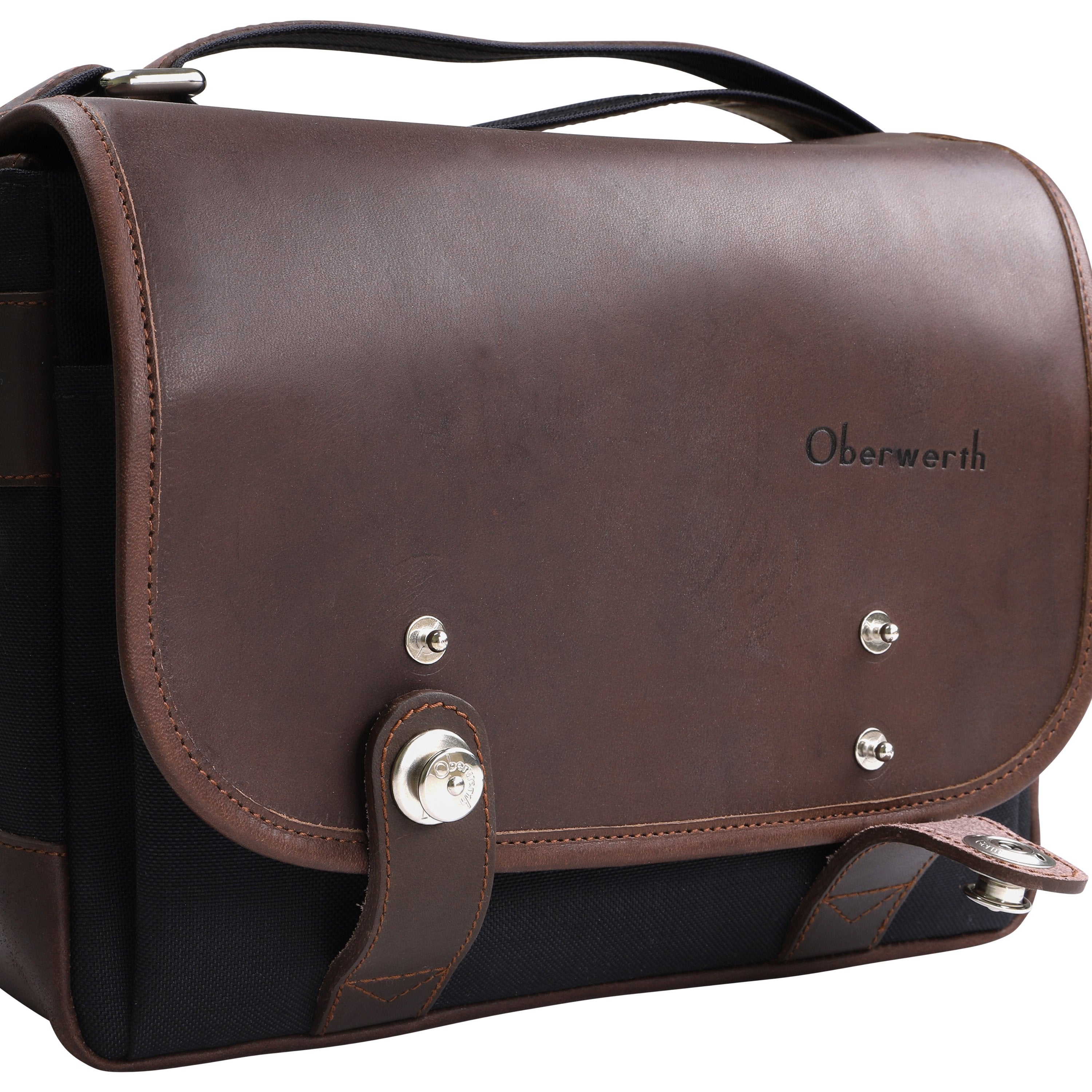 Oberwerth Freiburg Medium Camera Bag - Premium Cordura & Leather - Black/Dark Brown - Perfect for Photographers & Travel Enthusiasts
