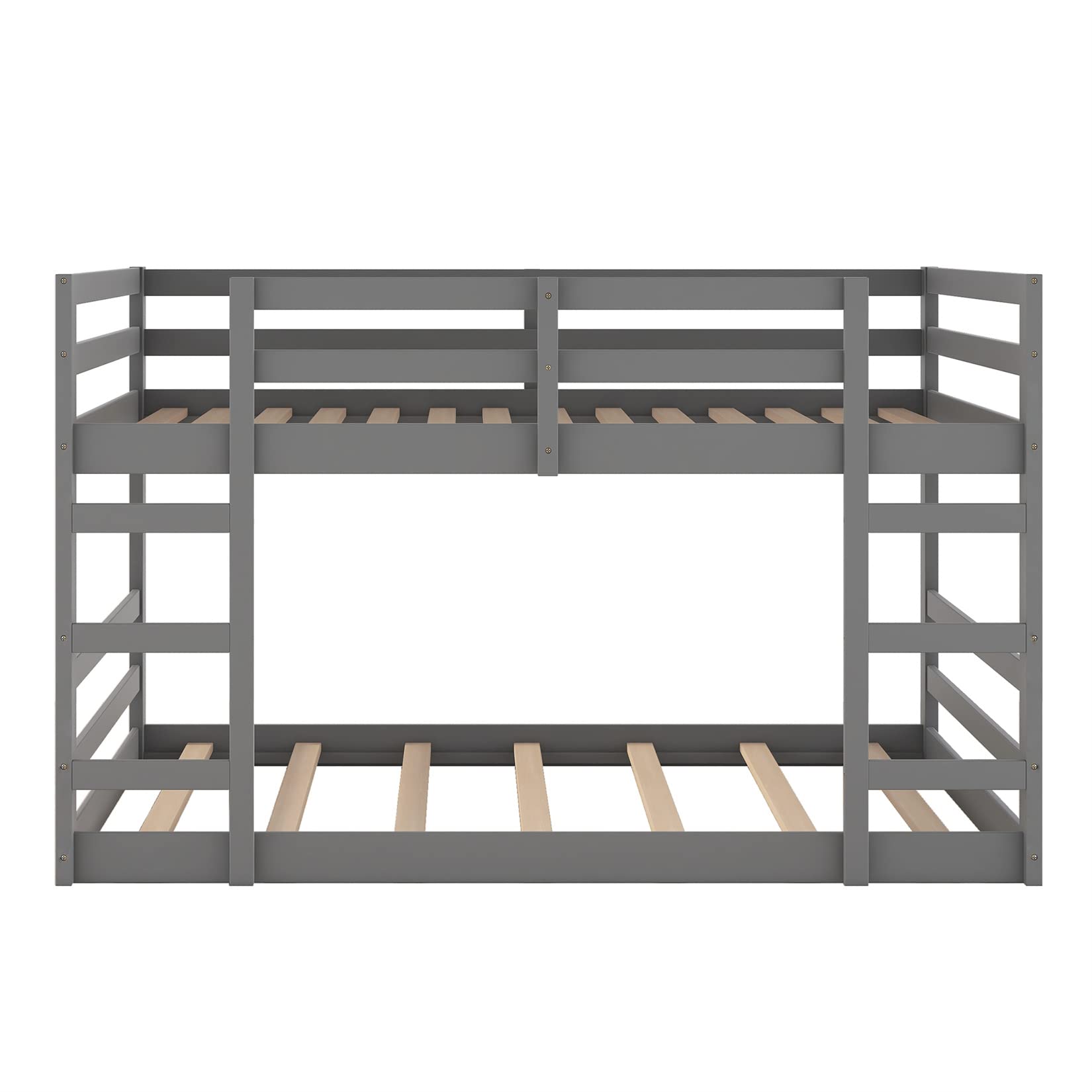 Full Over Full Low Bunk Bed Frame - Sturdy Wood Bunkbed for Kids, Teens & Dorm Rooms - Space-Saving Gray Twin Bunk Beds for Boys & Girls - Perfect for Small Bedrooms, Shared Kids' Rooms & College Dorms