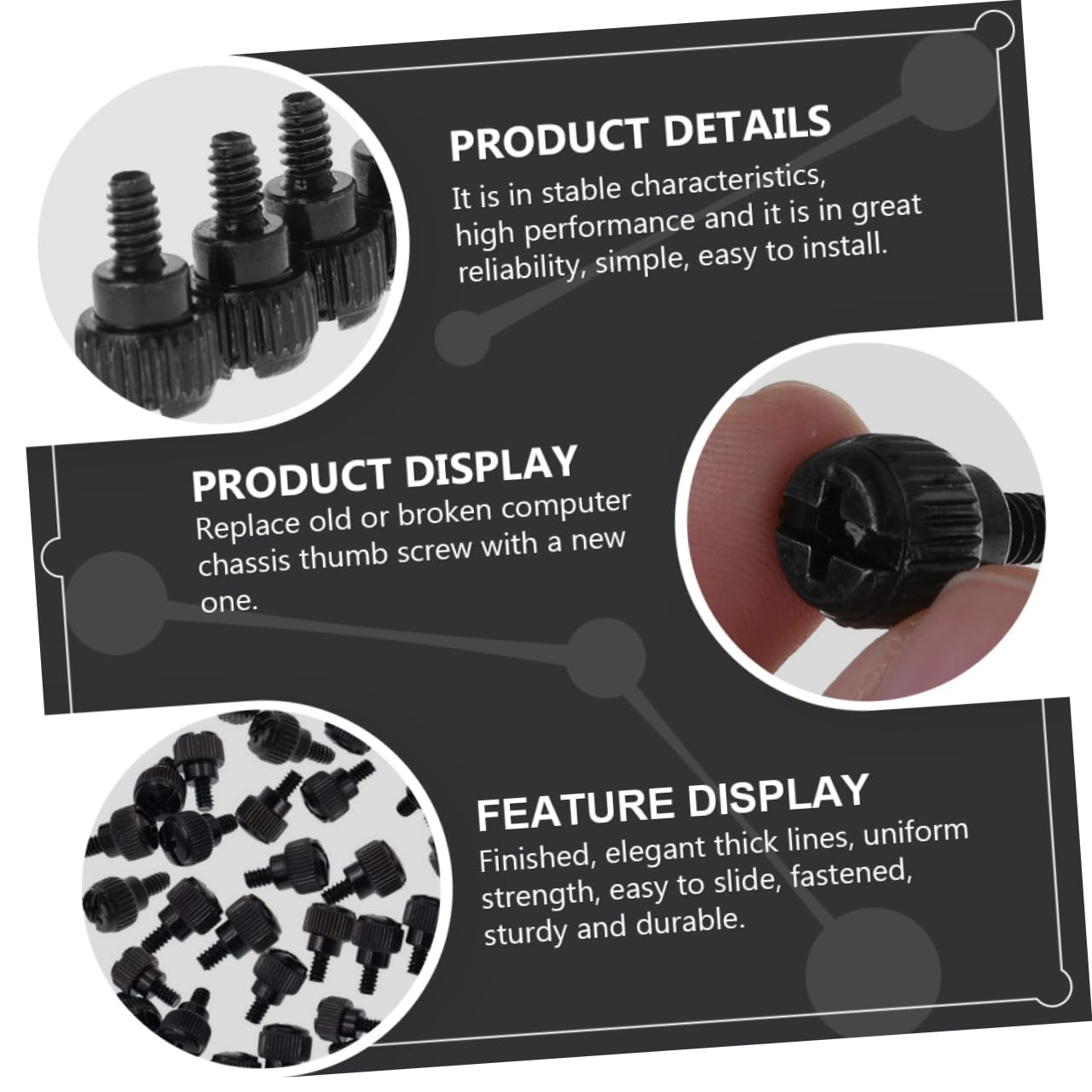 Jojofuny 100pcs Black Oxidation-Resistant Computer Case Thumbscrews - Chassis Screw Replacement Kit for PC Builds & Upgrades | Perfect for DIY Computer Assembly, Maintenance, and Hardware Repairs
