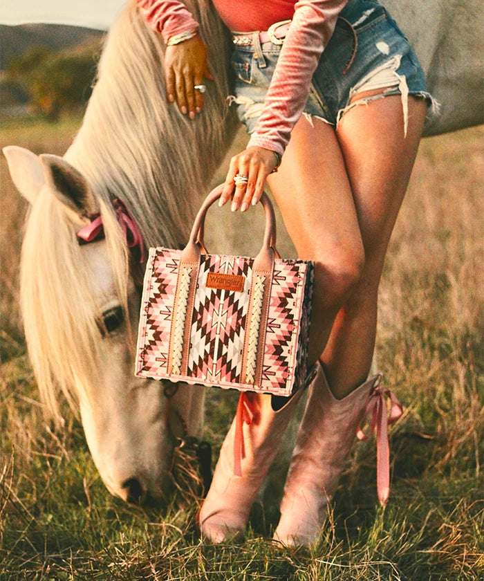 Wrangler Aztec Print Canvas Tote Bag for Women - Stylish & Durable Handbag for Shopping, Beach, Work & Travel Accessories