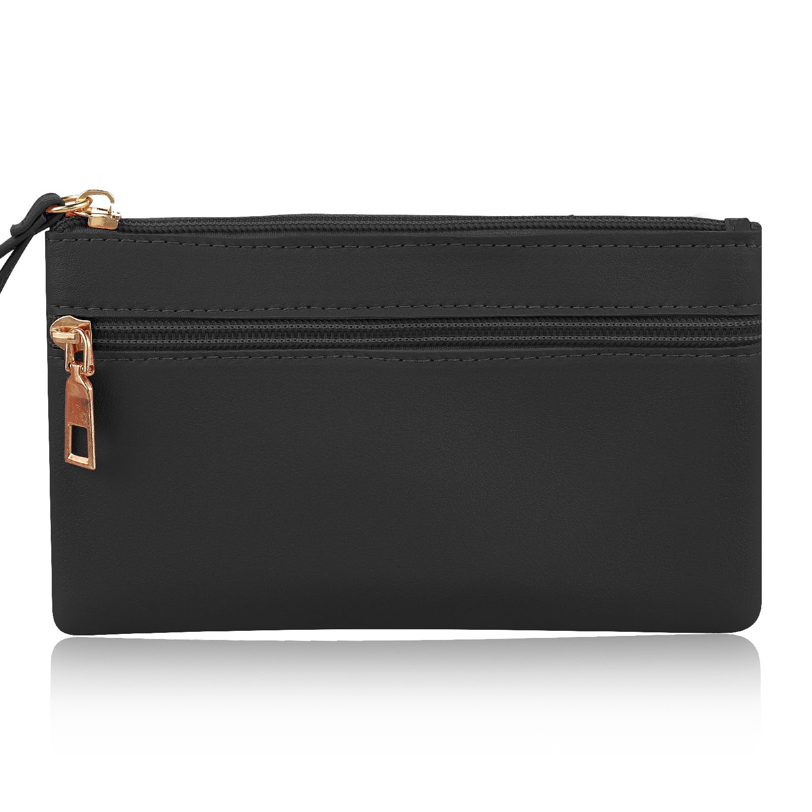 Women's Leather Wristlet Clutch with Double Zipper - Large Capacity Phone Wallet for iPhone & Cards - Perfect for Evening Parties, Travel, and Daily Use