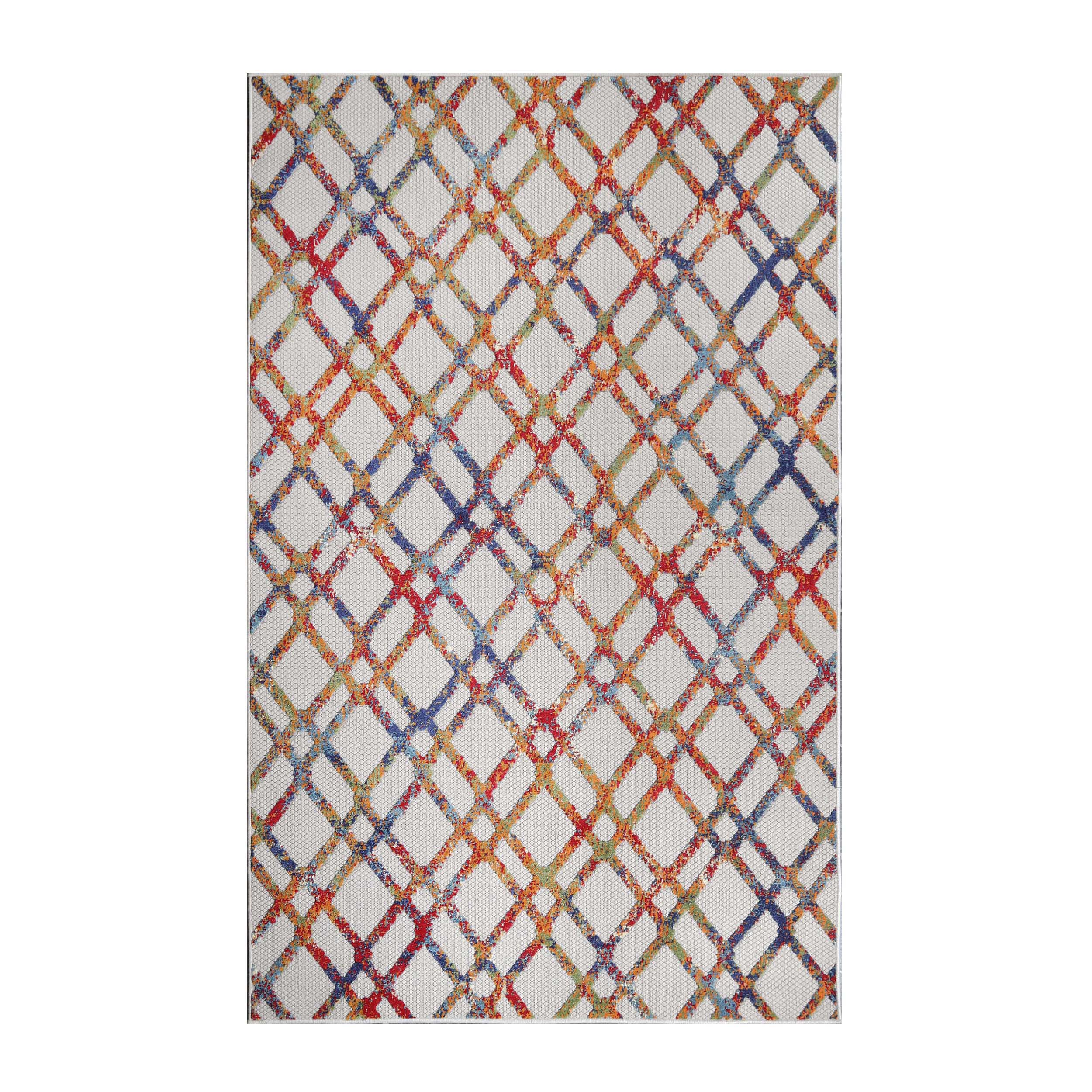 Paxson Geometric Diamond Lattice Indoor Outdoor Area Rug - Non-Slip Modern Floor Mat for Living Room, Bedroom, Patio & Deck Decor