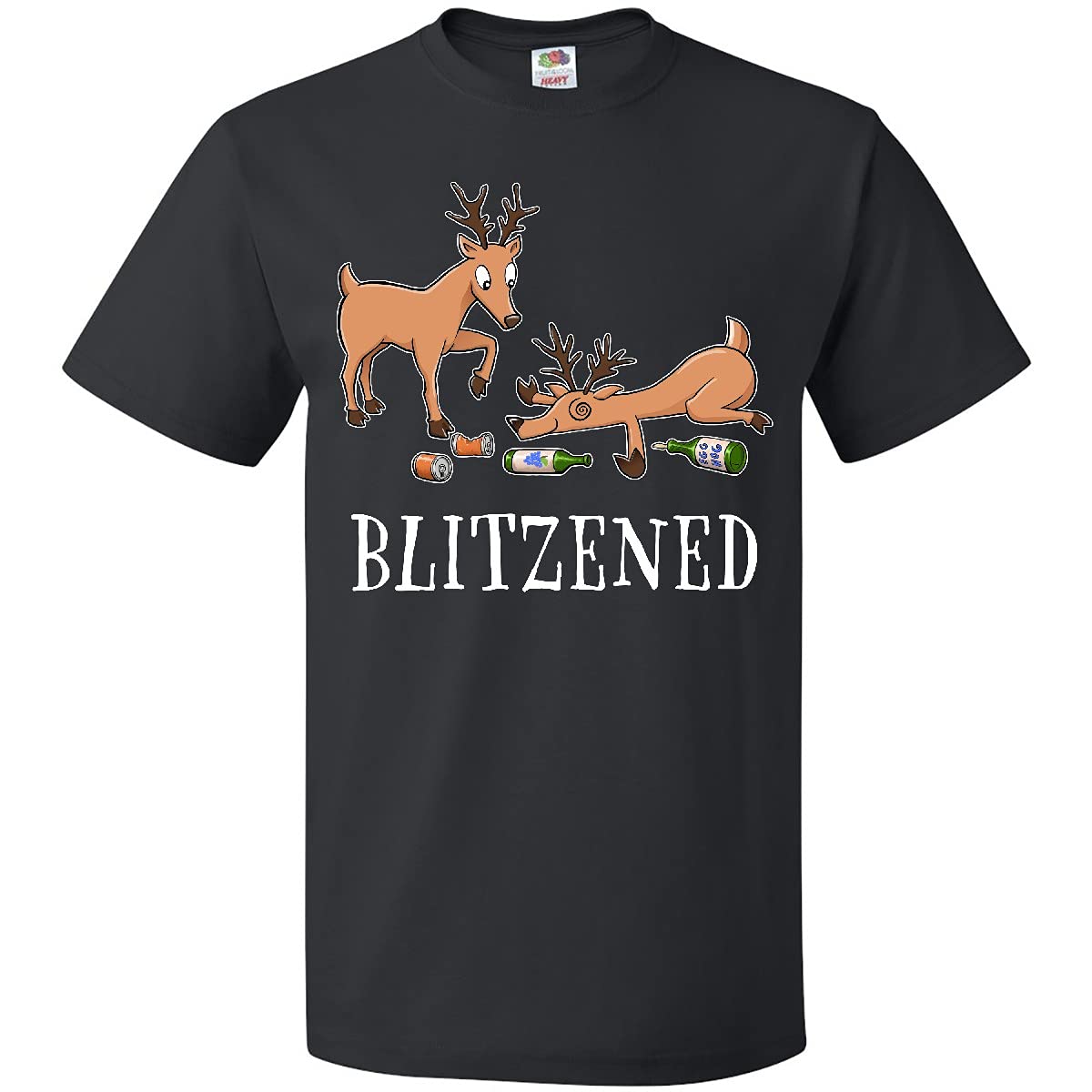 Funny Reindeer Drinking Christmas T-Shirt for Adults | Inktastic Blitzened Design | Holiday Party, Gift & Casual Wear