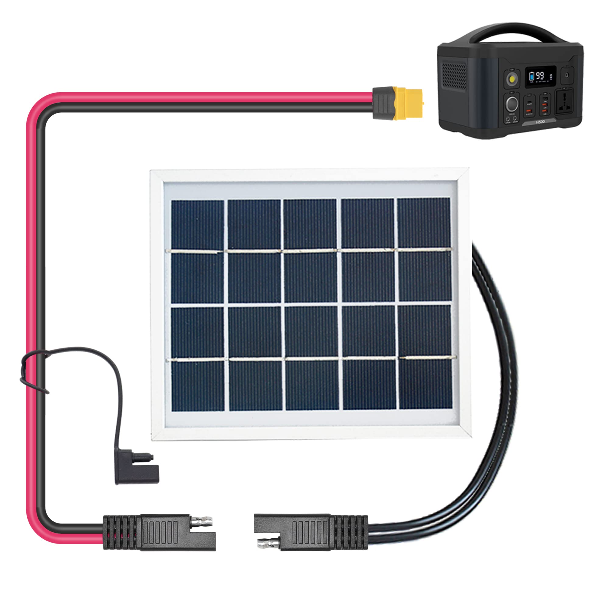 RIIEYOCA SAE to XT60 Connector Adapter - 12AWG Heavy Duty Cable for Solar Panel Connection, Includes SAE Reverse Adapter - Compatible with Portable Power Stations & Solar Generators (1m Cable Length) - Perfect for Off-Grid Power, RV Solar Systems, and Emergency Backup Power