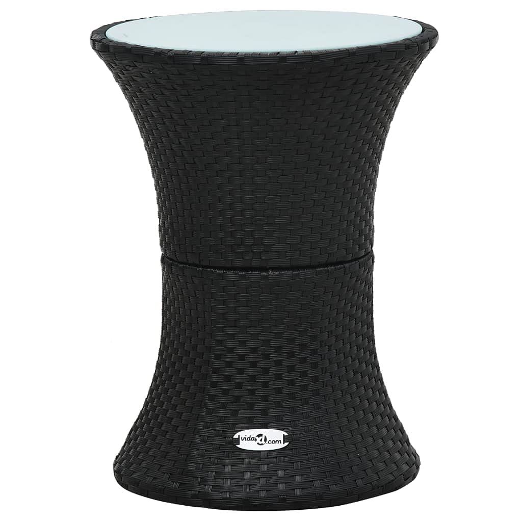 Black Poly Rattan Drum Shape Patio Side Table - Outdoor Dining, Bistro, Bar Counter & Coffee Table for Garden, Deck, and Poolside Use