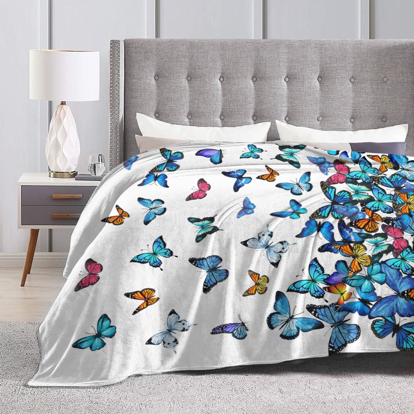 Blue Butterfly Blanket - Ultra Soft & Lightweight Cozy Throw Blanket for Bed, Couch, Sofa (60