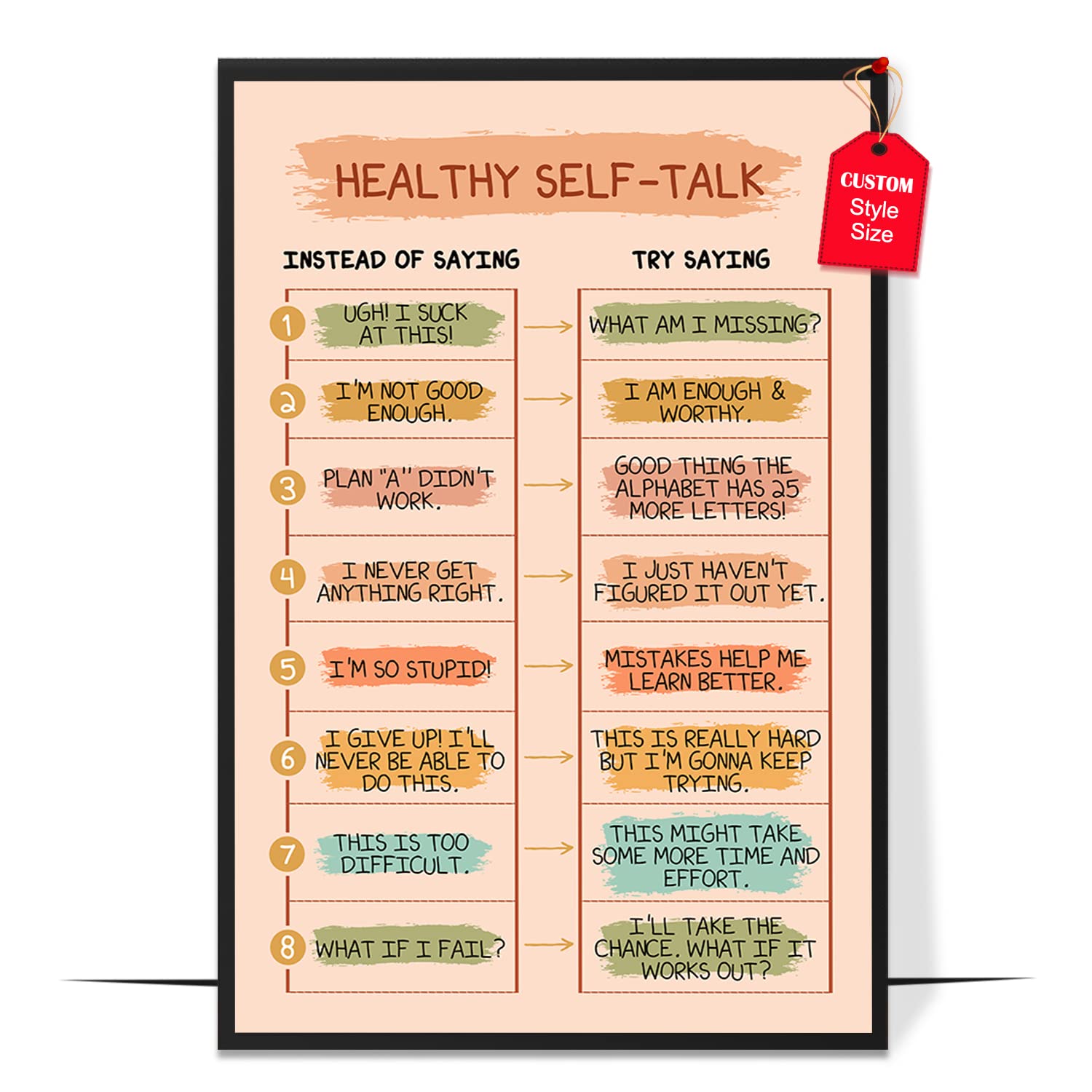 Boho Mental Health Poster - Therapy Art Print for Classroom & Office Decor | Healthy Self-talk