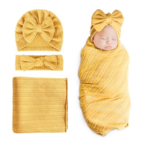 1 Set: Wheat-pattern Hat + Hairband + Blanket (Yellow)
