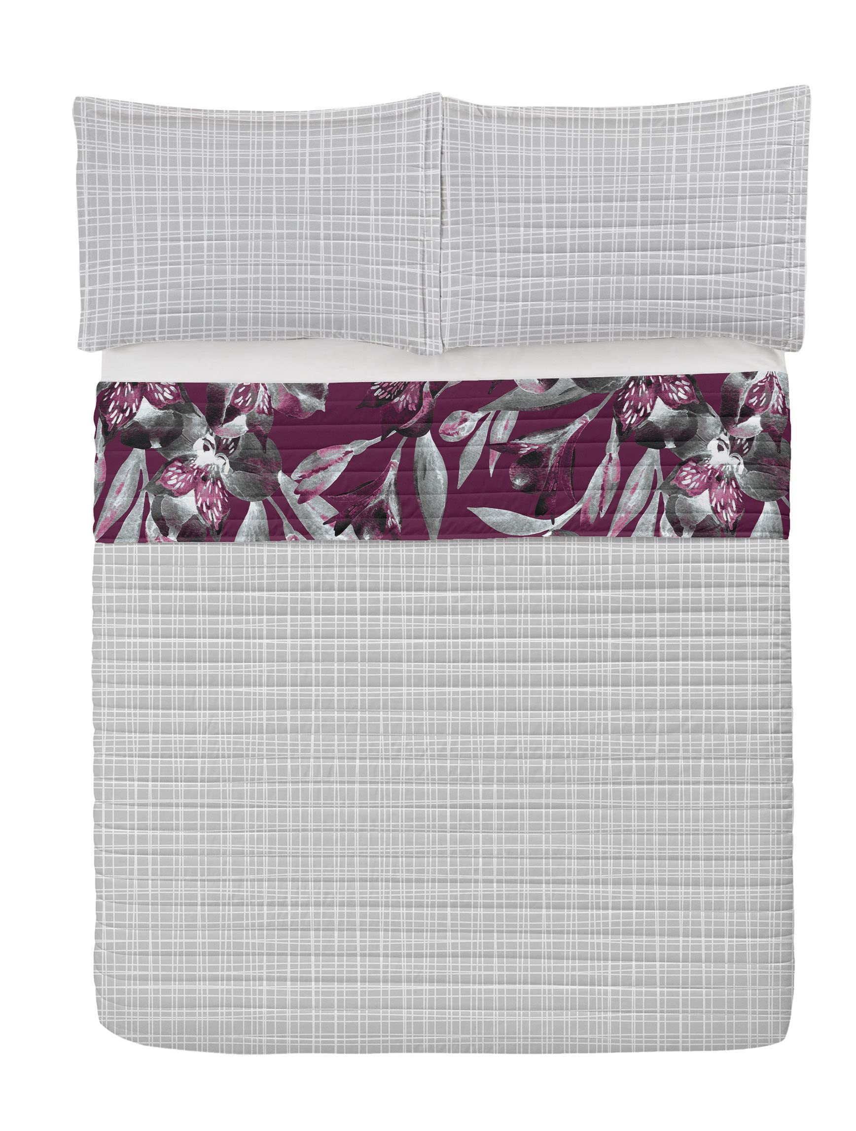 Ambesonne Exotic Reversible King Size Bedspread Set - Tropical Jungle Butterfly Design with Plum Pearl Microfiber Pillow Shams & Comforter | Perfect for Spring Bedroom Decor, Guest Room Makeover, and Boho Chic Home Styling