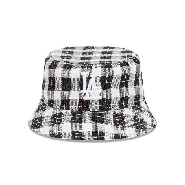 New Era LA Dodgers Plaid Black & White Bucket Hat for Men & Women - Adjustable Snapback Sun Hat for Baseball Games, Beach & Outdoor Activities