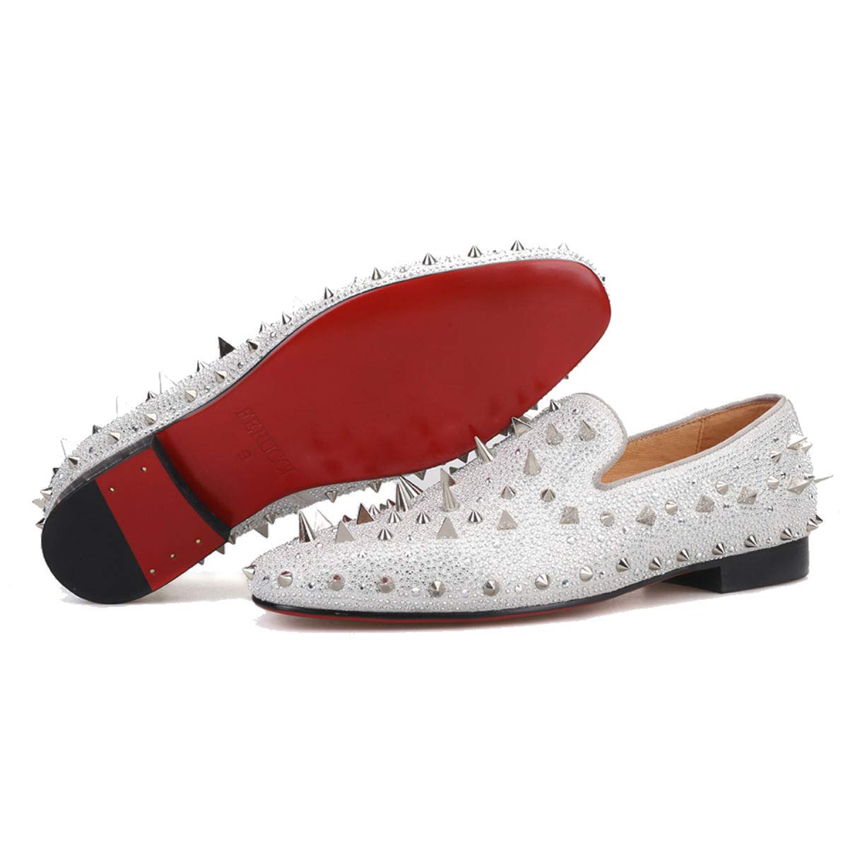FERUCCI Men's Silver Spiked Loafers with Crystal Rhinestones - Stylish Comfort for Casual Wear & Night Out