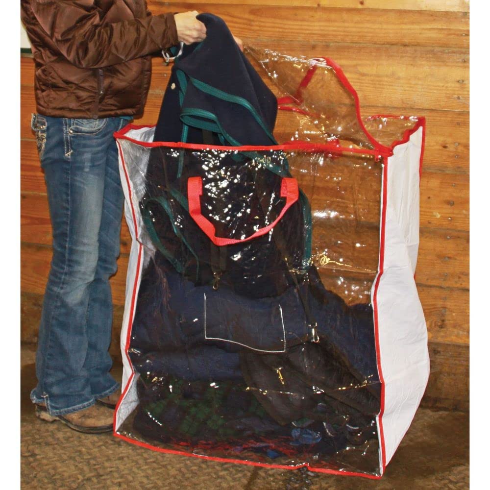 Heavy Duty Vinyl Blanket Storage Bag for Horses - Waterproof & Durable, Holds 3-4 Winter Horse Blankets with Easy-Zip Closure & Clear ID Pocket - Perfect for Stable Organization & Seasonal Gear Storage