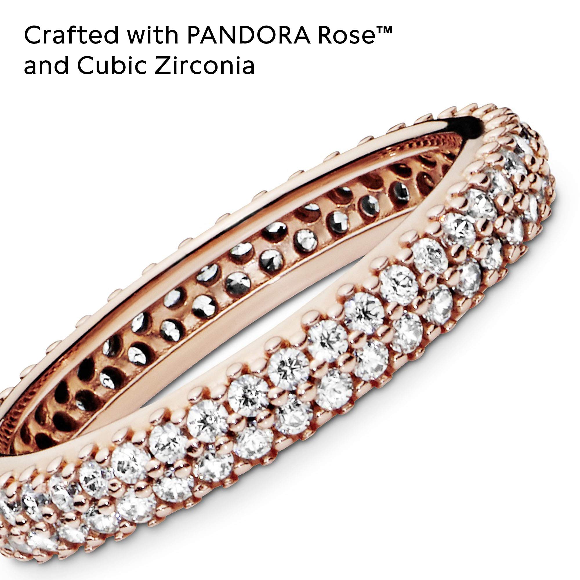 Pandora Rose Gold Cubic Zirconia Ring for Women - Size 5, Elegant Stackable Band for Everyday Wear, Anniversary Gift, Wedding Jewelry