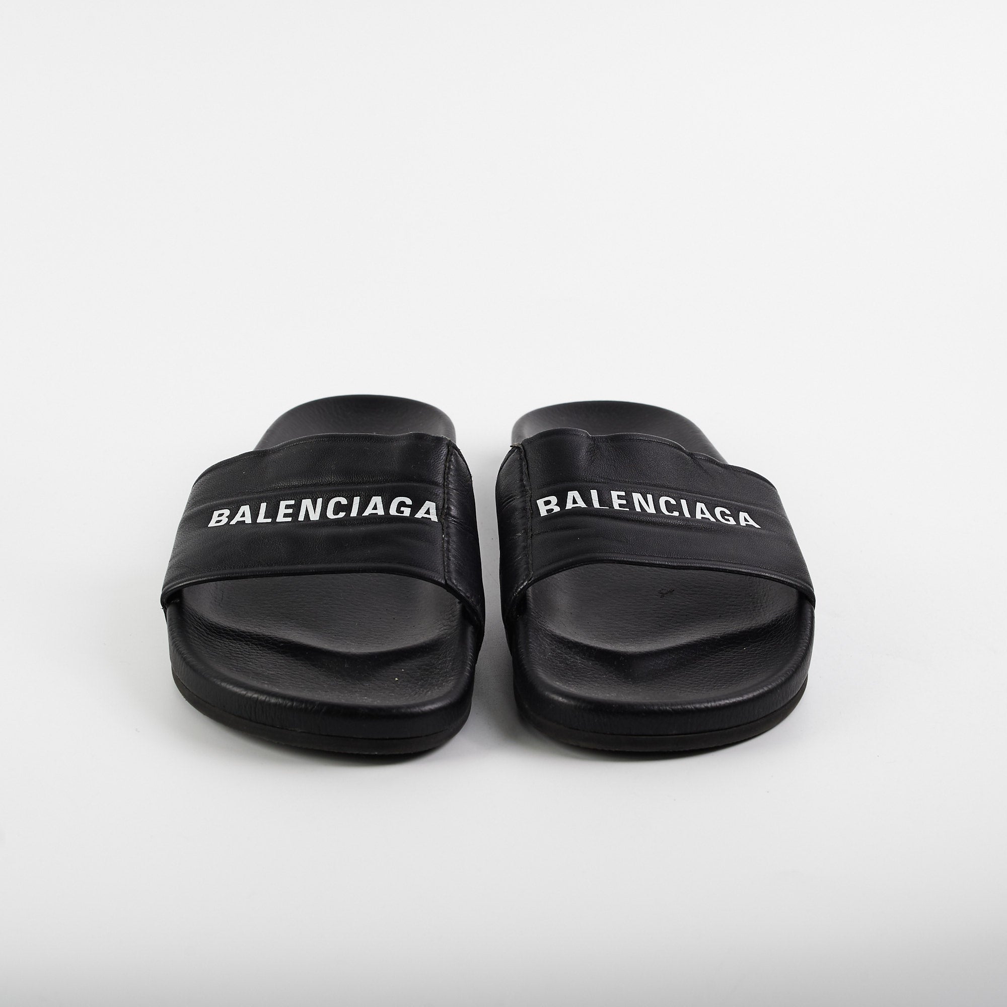 Balenciaga Classic Logo Leather Slide Sandals - Size 44 | Luxury Designer Slides for Men & Women | Perfect for Summer, Beach & Casual Wear