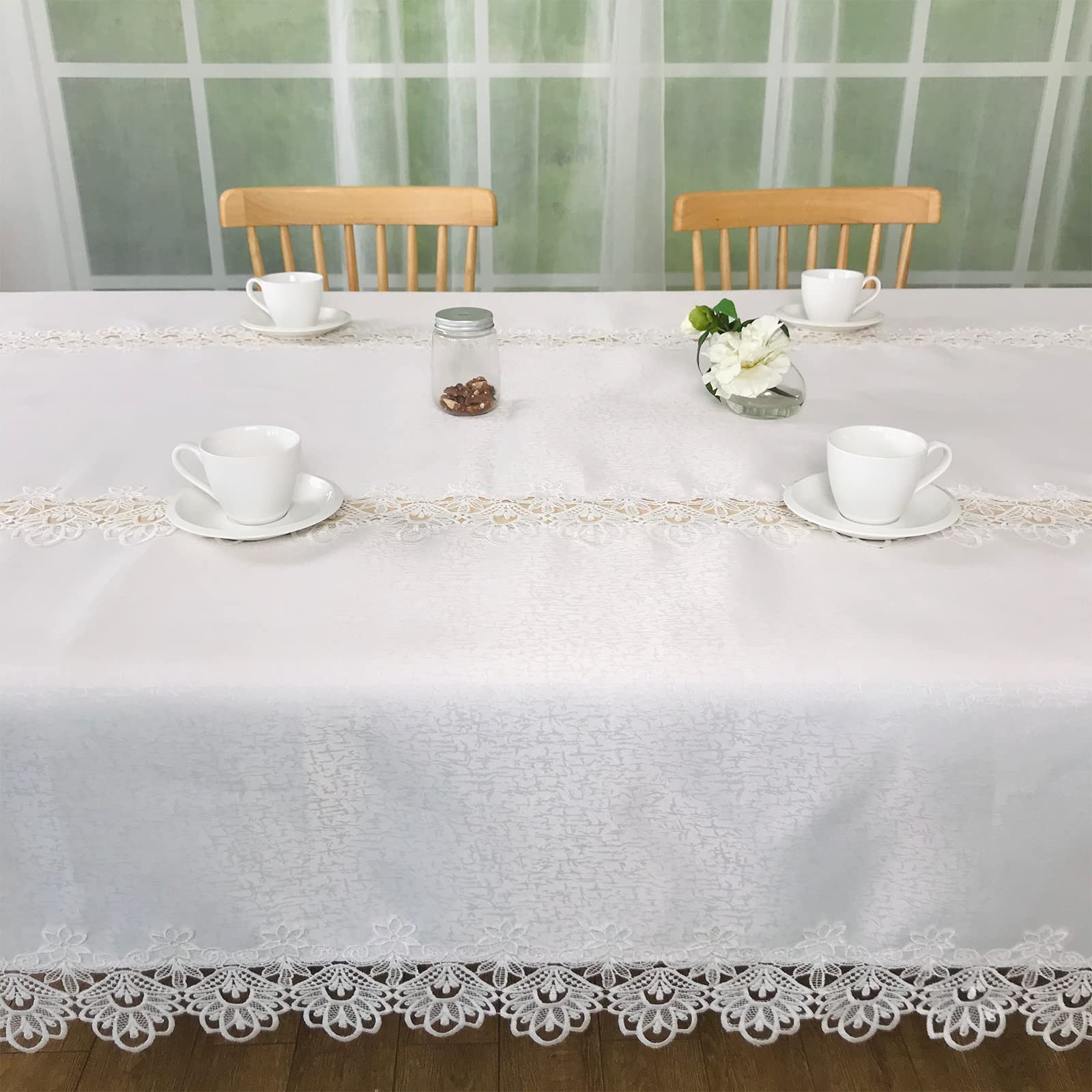 Elegant Peony Lace Tablecloth 72x126 Inches - Washable Rectangle Table Linen for Dining Room, Holiday Party, Wedding & Farmhouse Decor | Perfect for Easter, Christmas & Outdoor Events