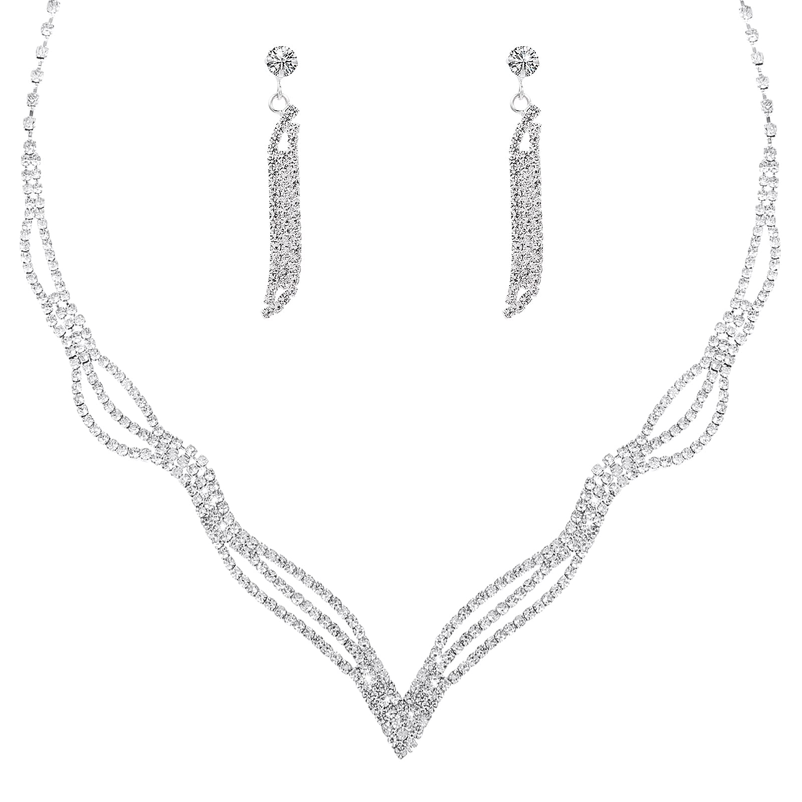 Yolev Bridal Wedding Jewelry Set - Rhinestone Necklace & Earrings for Women | Perfect for Brides, Prom, Parties & Special Occasions