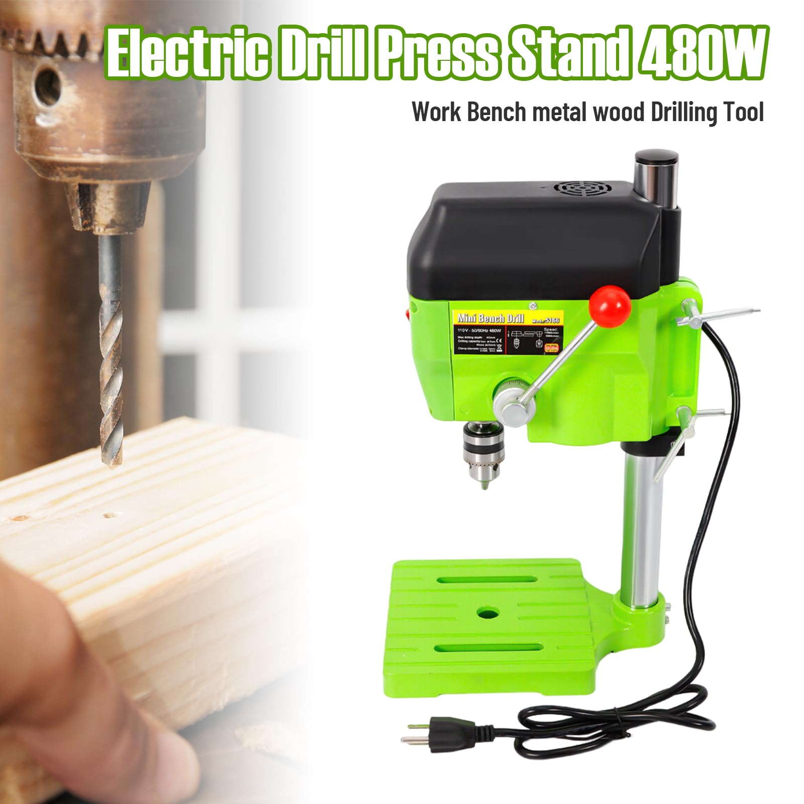 480W Benchtop Drill Press - 2-Speed Adjustable Mini Table Electric Drill for Home DIY & Furniture Installation | Portable Compact Design for Woodworking, Metalworking & Craft Projects