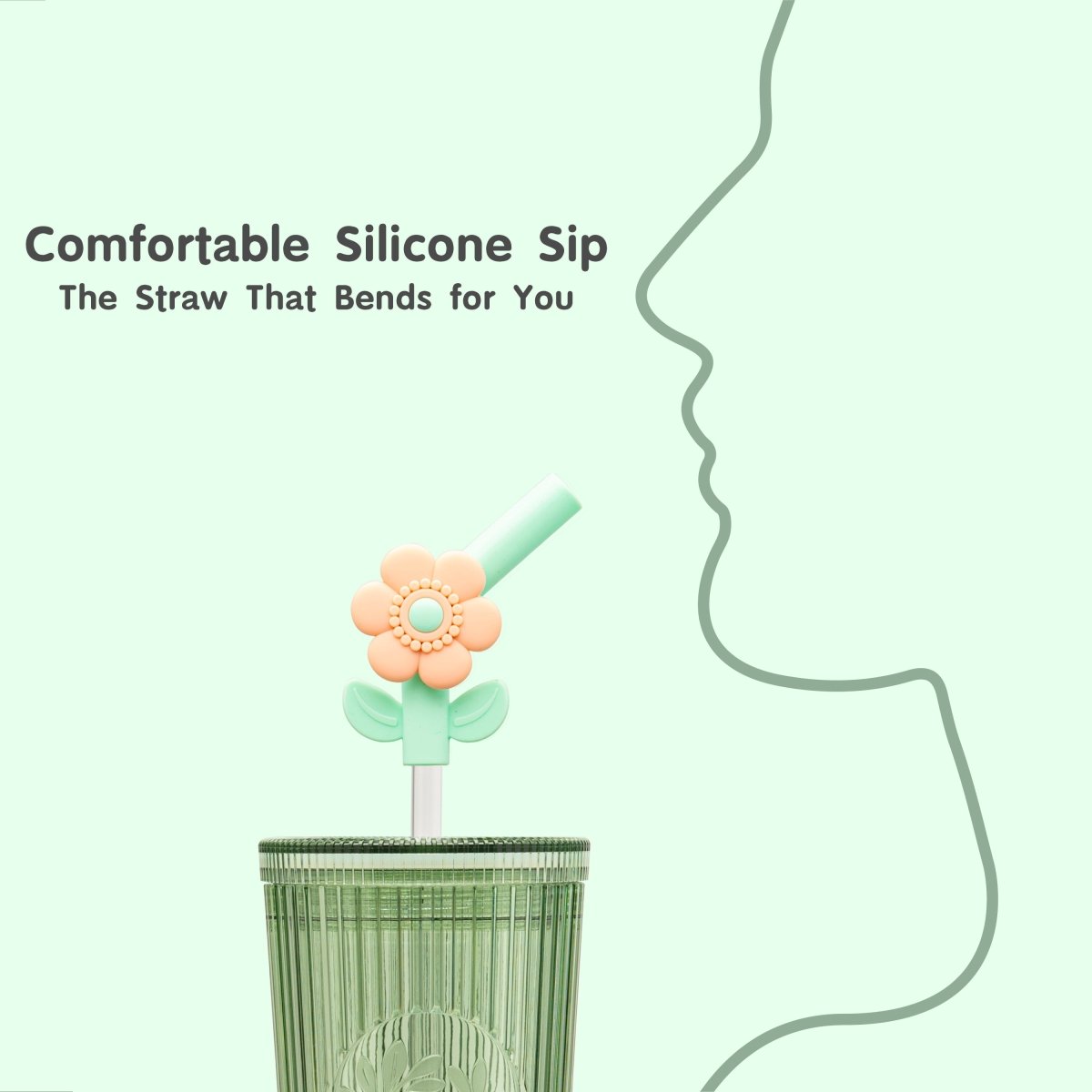 26oz Insulated Tumbler with Straw & Leak-Proof Lid - Cute Floral Silicone Straw Tips in Botanica Green - Perfect for Iced Coffee, Smoothies & Outdoor Activities